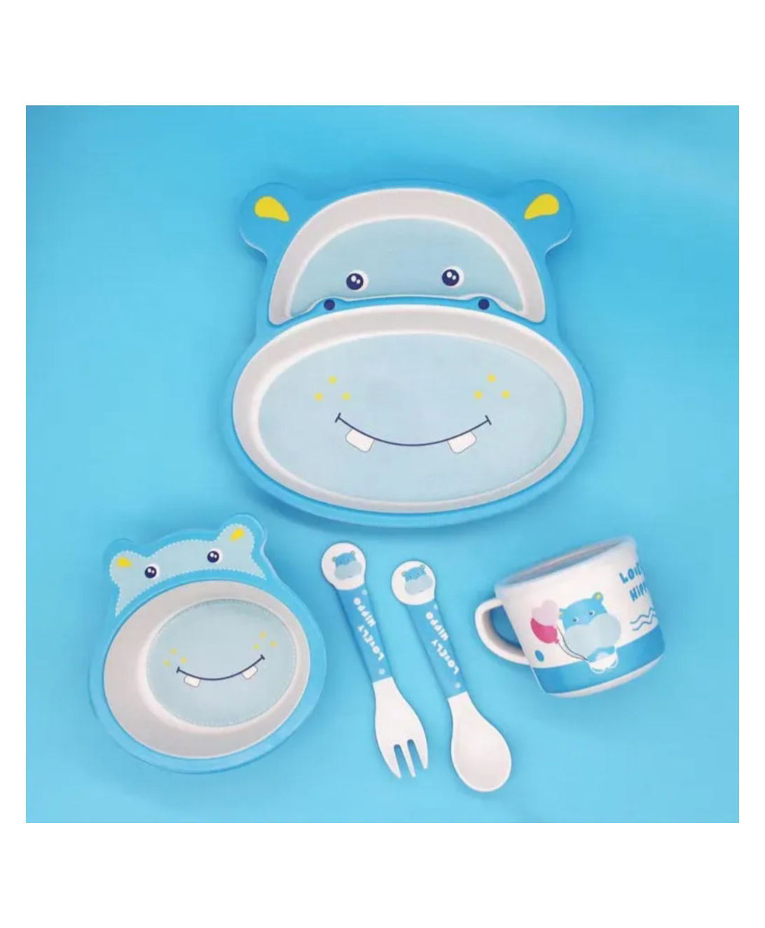 ARCADE TOYS Lovely Hippo Shape Bamboo Multi Piece Feeding Set for Kids(Set of 5) - Multicolour-image-16