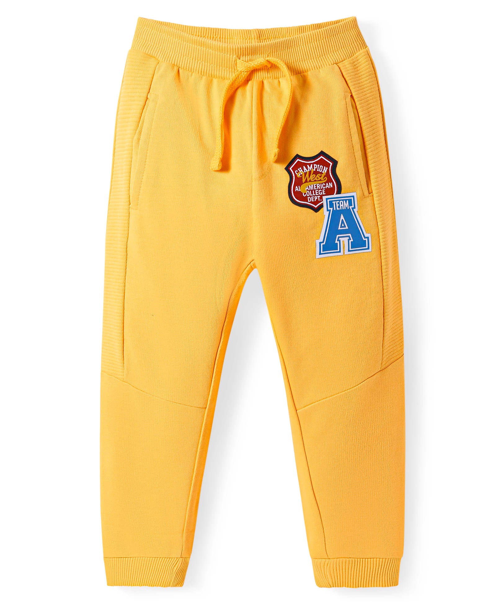 Babyhug Terry KnitFull Length Cut & Sew Track Pants with Sport Theme & Text Print - Yellow-picture-10