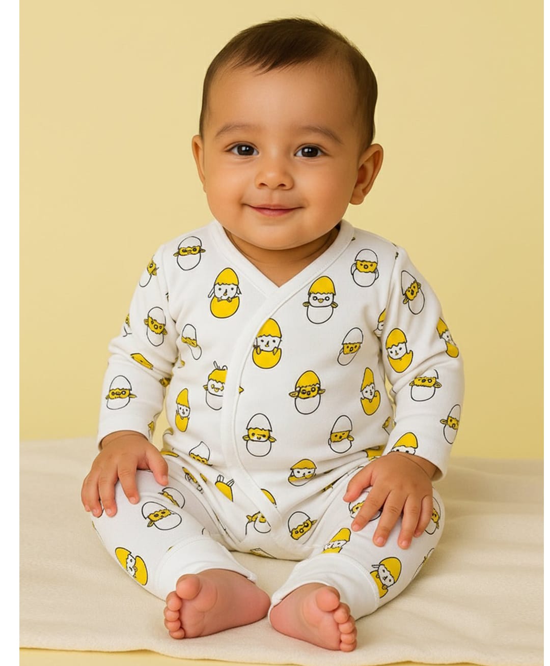 the mom store e Mom Store Cotton Full Sleeves Chickens Printed Romper - White-picture-4