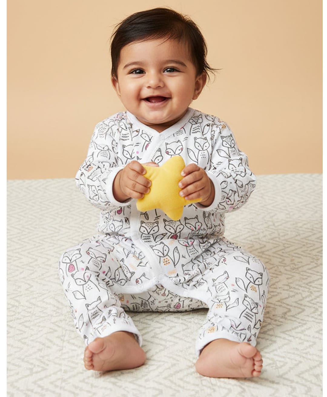 The Mom Store Cotton Full Sleeves Foxes Printed Romper - White-image-26