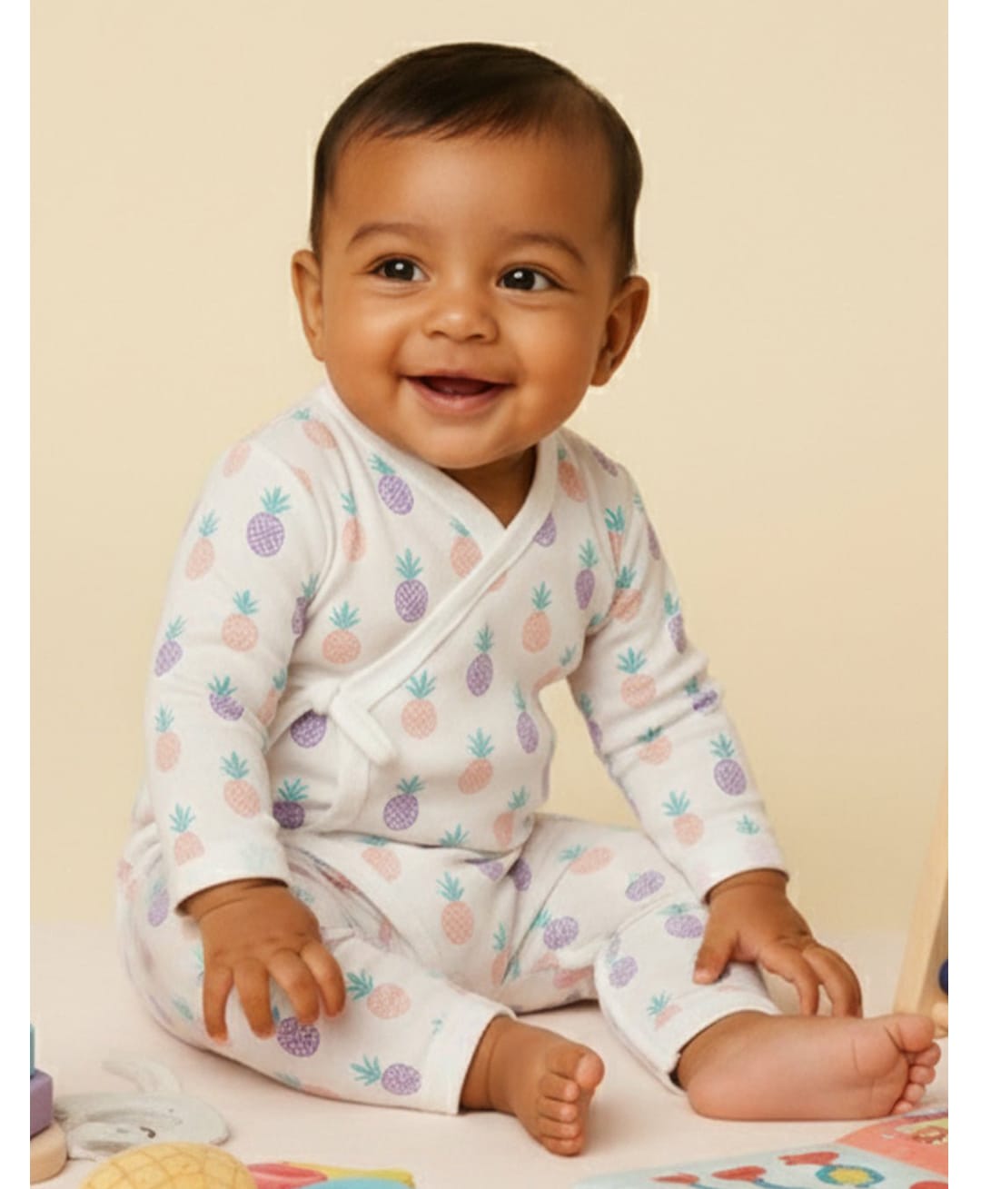 The Mom Store Cotton Full Sleeves Pineapples Printed Romper - White-picture-39