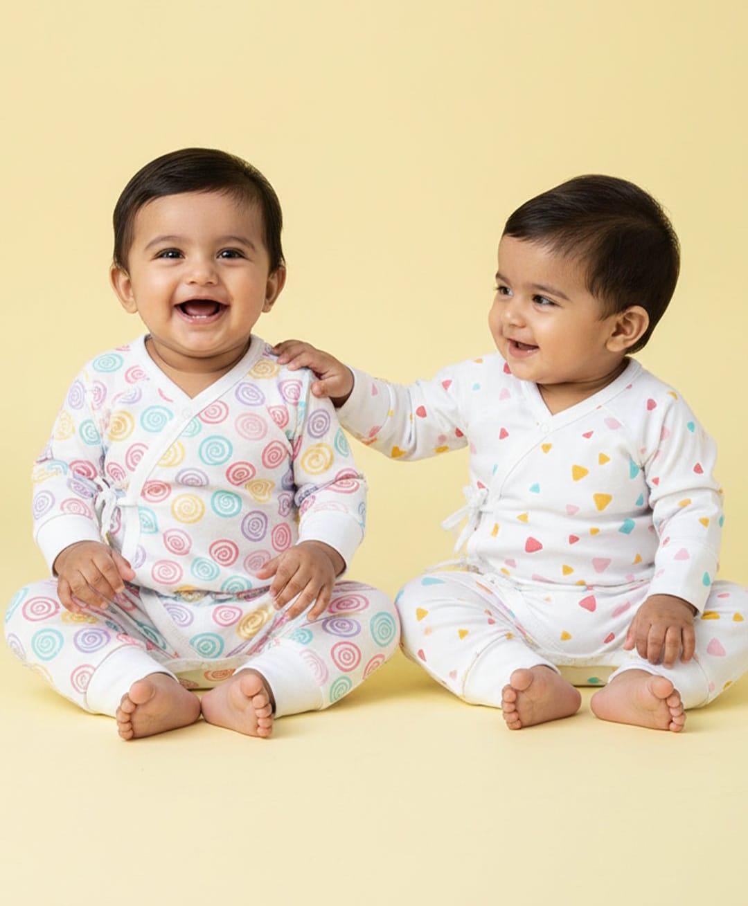 The Mom Store Cotton Pack Of 2 Full Sleeves Geometric & Abstract Printed Rompers - White-image-19