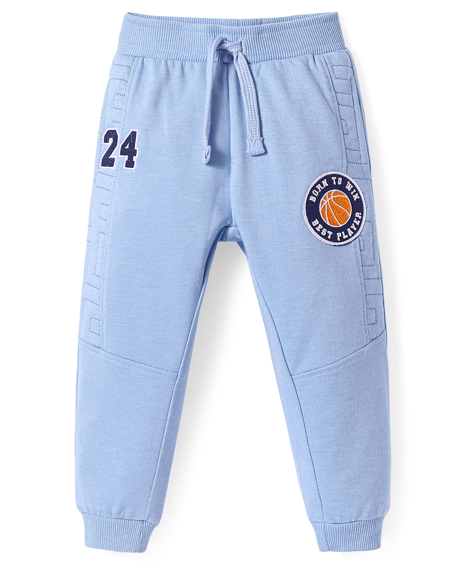 Babyhug Cotton Knit Full Length Lounge Pants with Sports Badge - Blue-picture-23