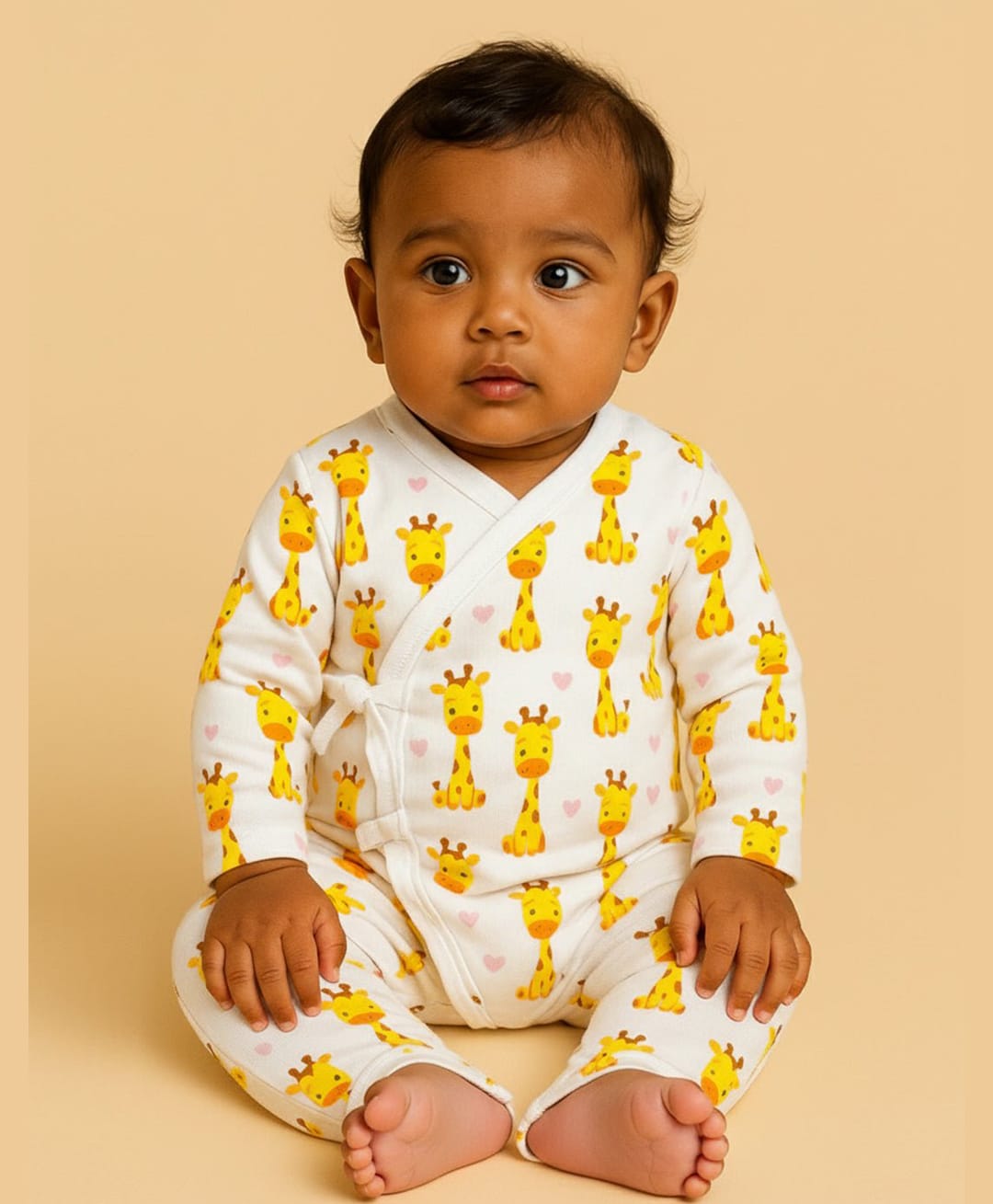 The Mom Store Cotton Full Sleeves Girffes Printed Romper - White-picture-31