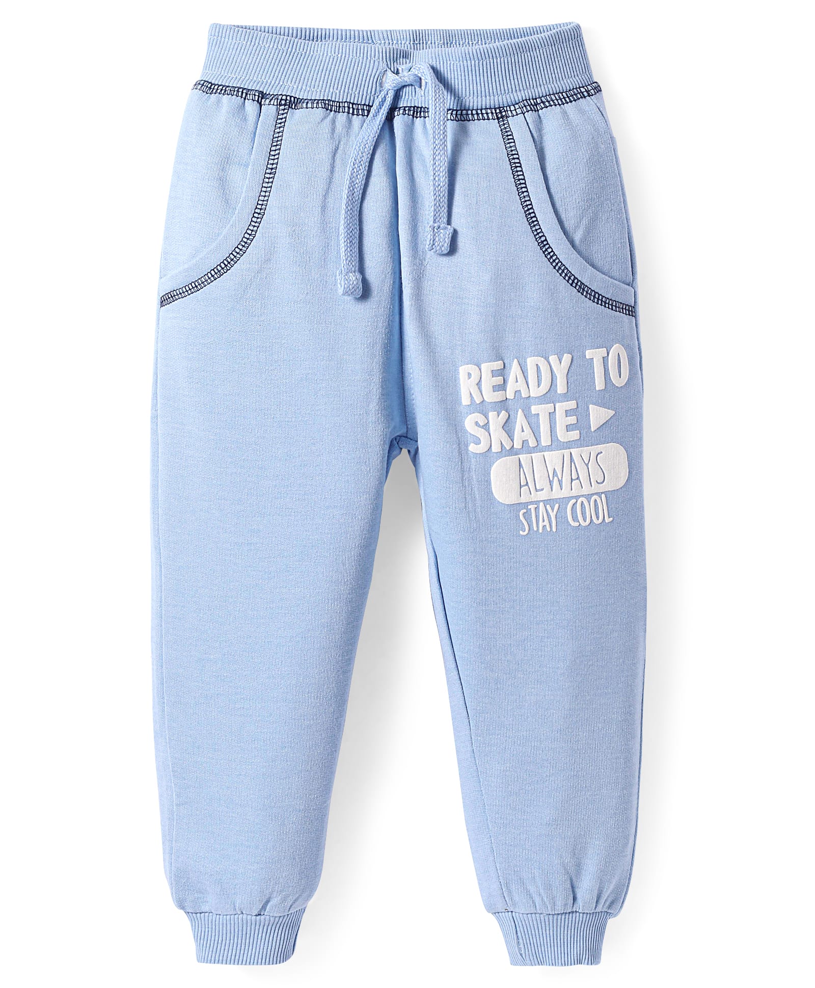 Babyhug Cotton Knit Full Length Lounge Pant with Text Badge Detailing - Light Blue-picture-28