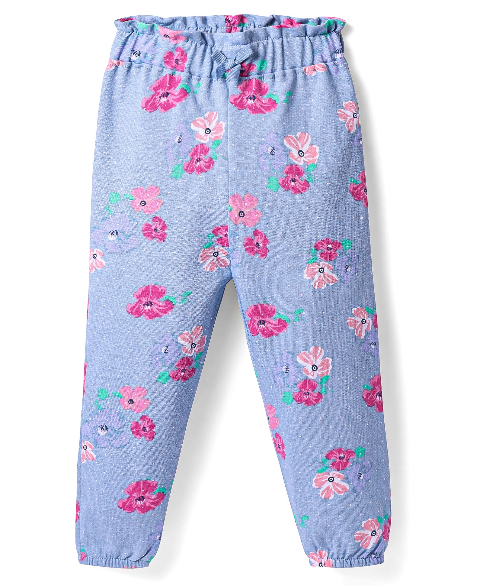 Babyhug Cotton Knit Full Length Lounge Pant with Floral Print - Light Blue-picture-28