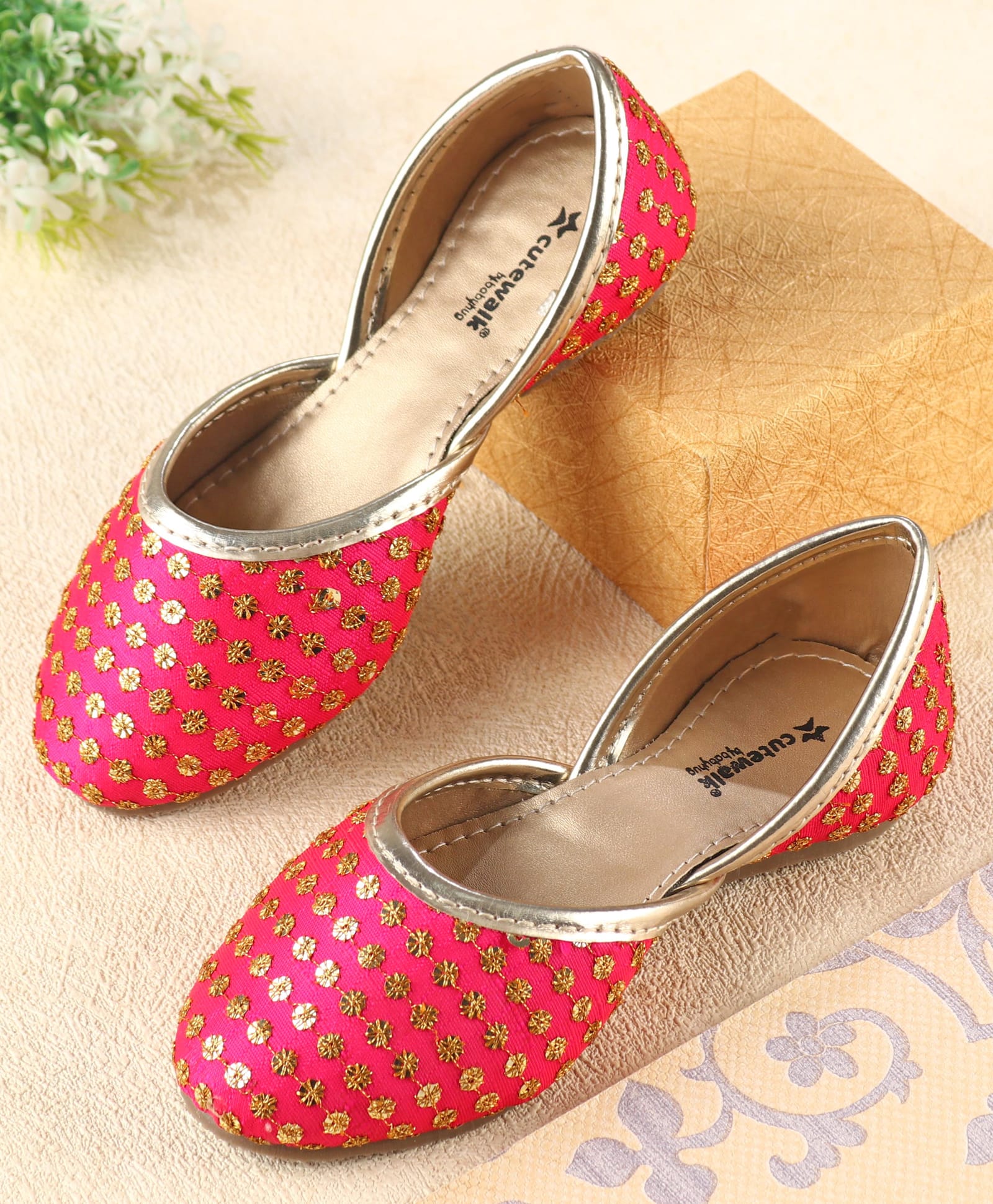 Cute Walk by Babyhug Slip On Mojaris With Sequin Embroidery - Fuchsia