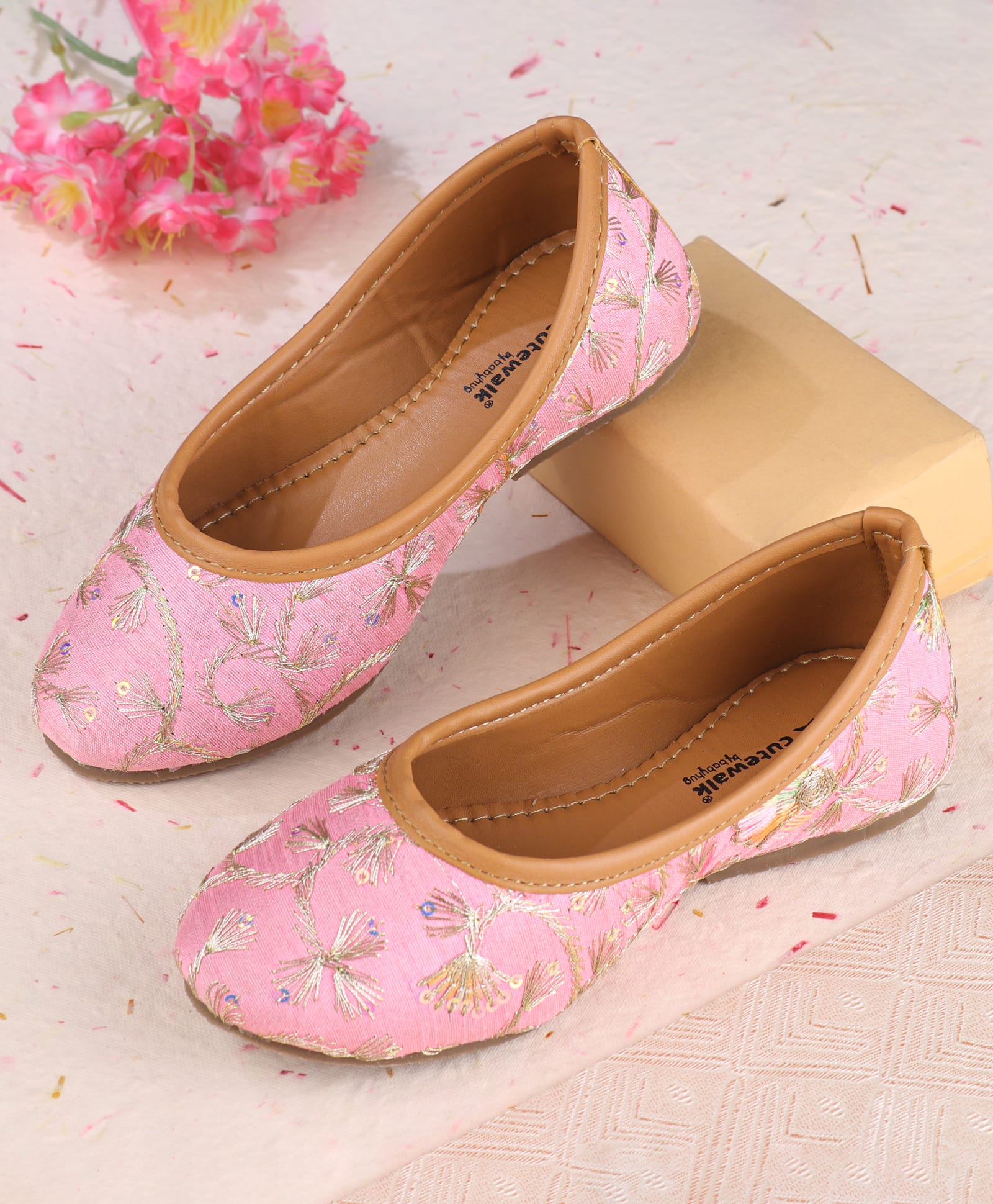 Cute Walk by Babyhug Slip On Mojaris with Floral Embroidery - Pink