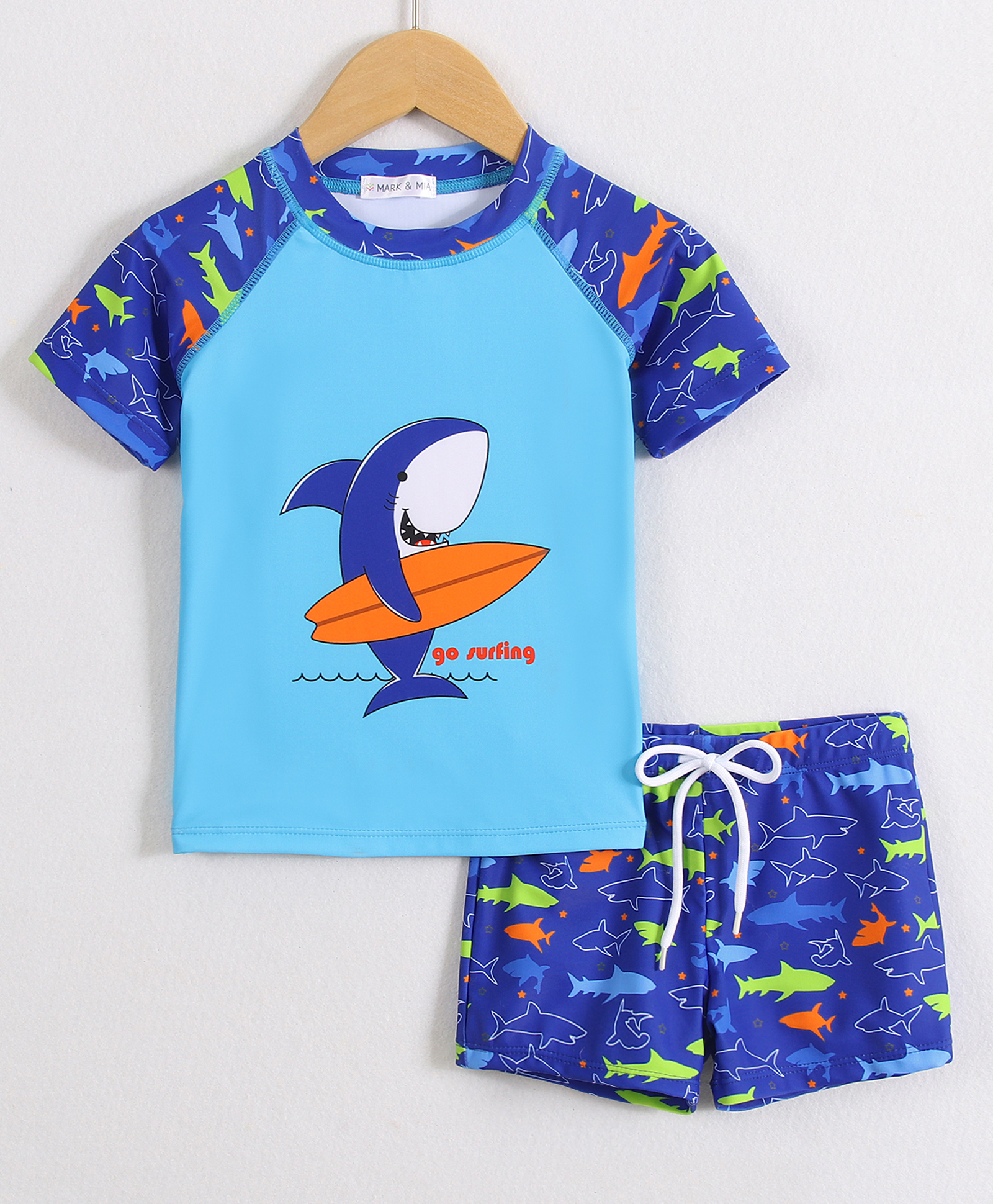 Mark & Mia Half Raglan Sleeves Two Piece Swimsuit with Shark Print - Blue-image-11