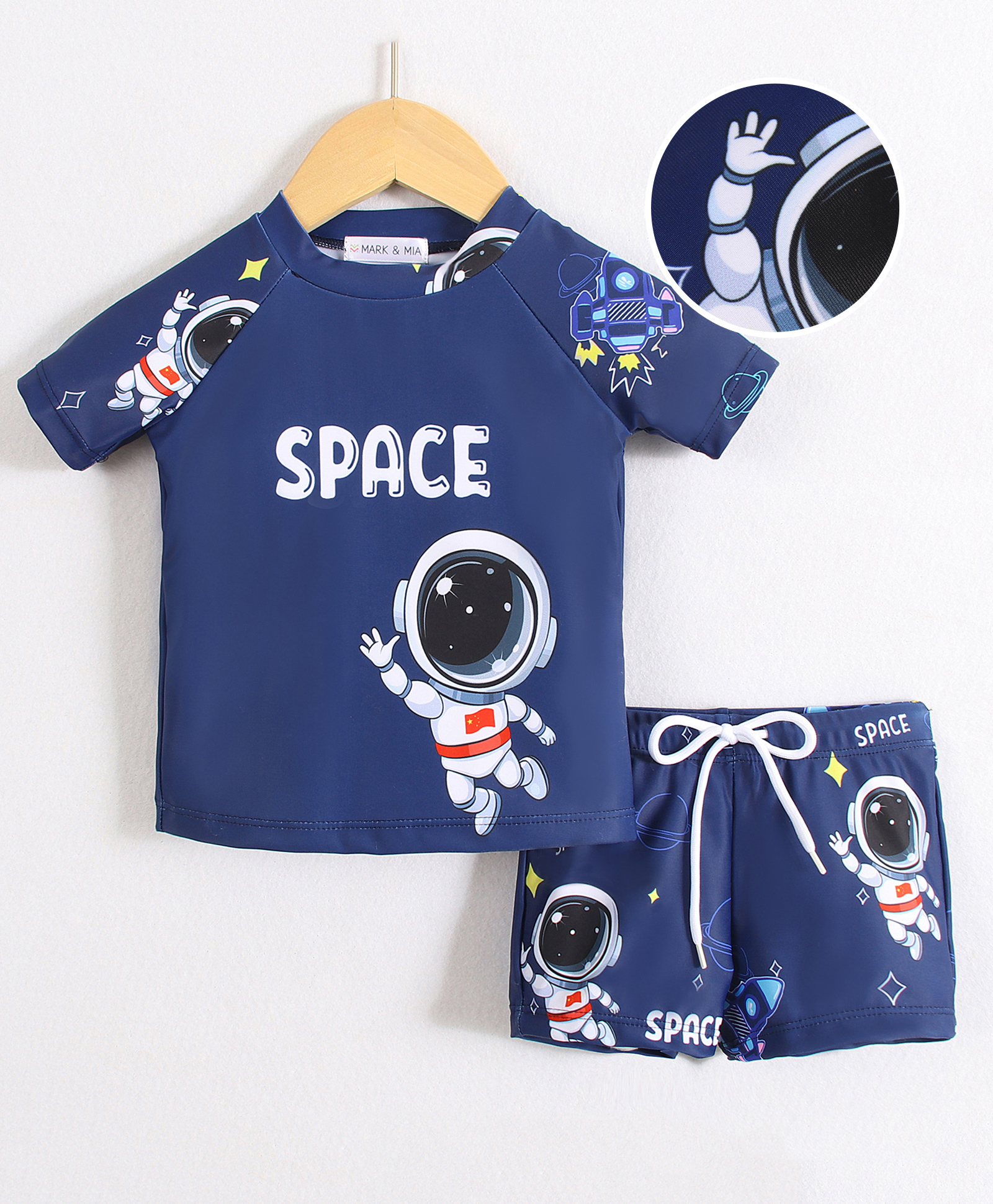 Mark & Mia Half Raglan Sleeves Two Piece Swimsuit with Space Print - Navy Blue