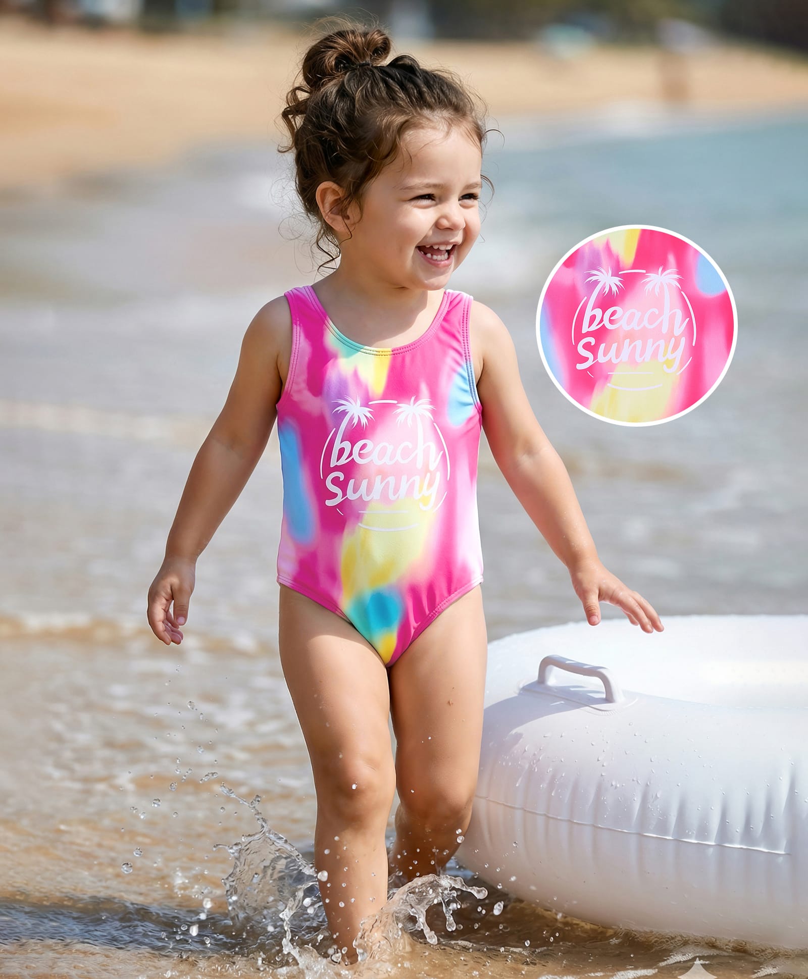 Mark & Mia Sleeveless V Cut Swimsuit with Beach Sunny Text Print - Fuchsia-image-25