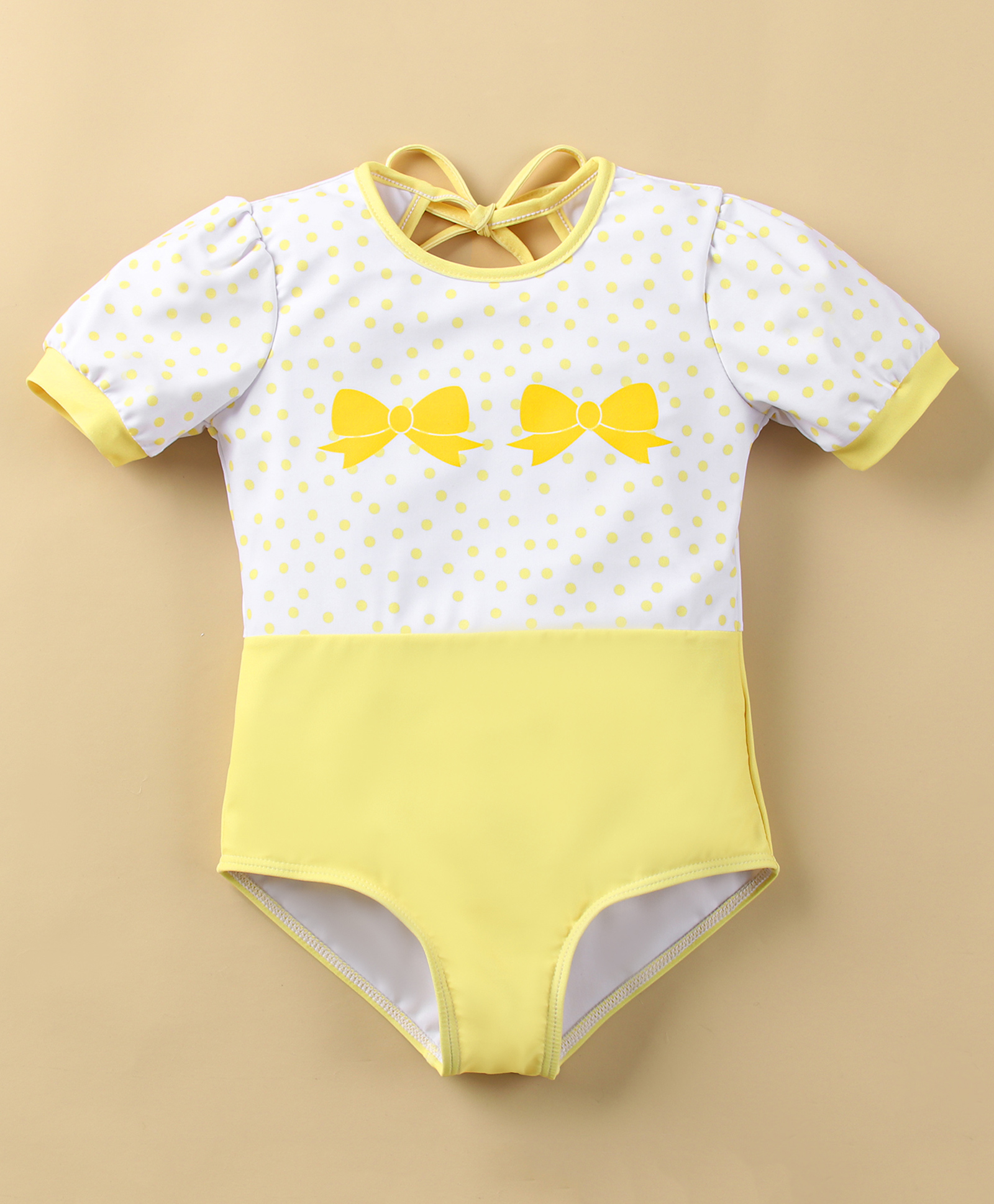 Mark & Mia Half Sleeves V Cut Swimsuit with Bow Print - Yellow-image-12