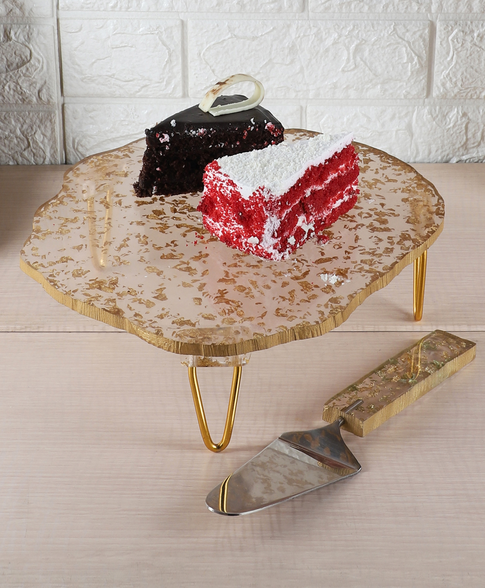 Amaya Decors Gold flex Resin Cake Platter Set of 2-image-9