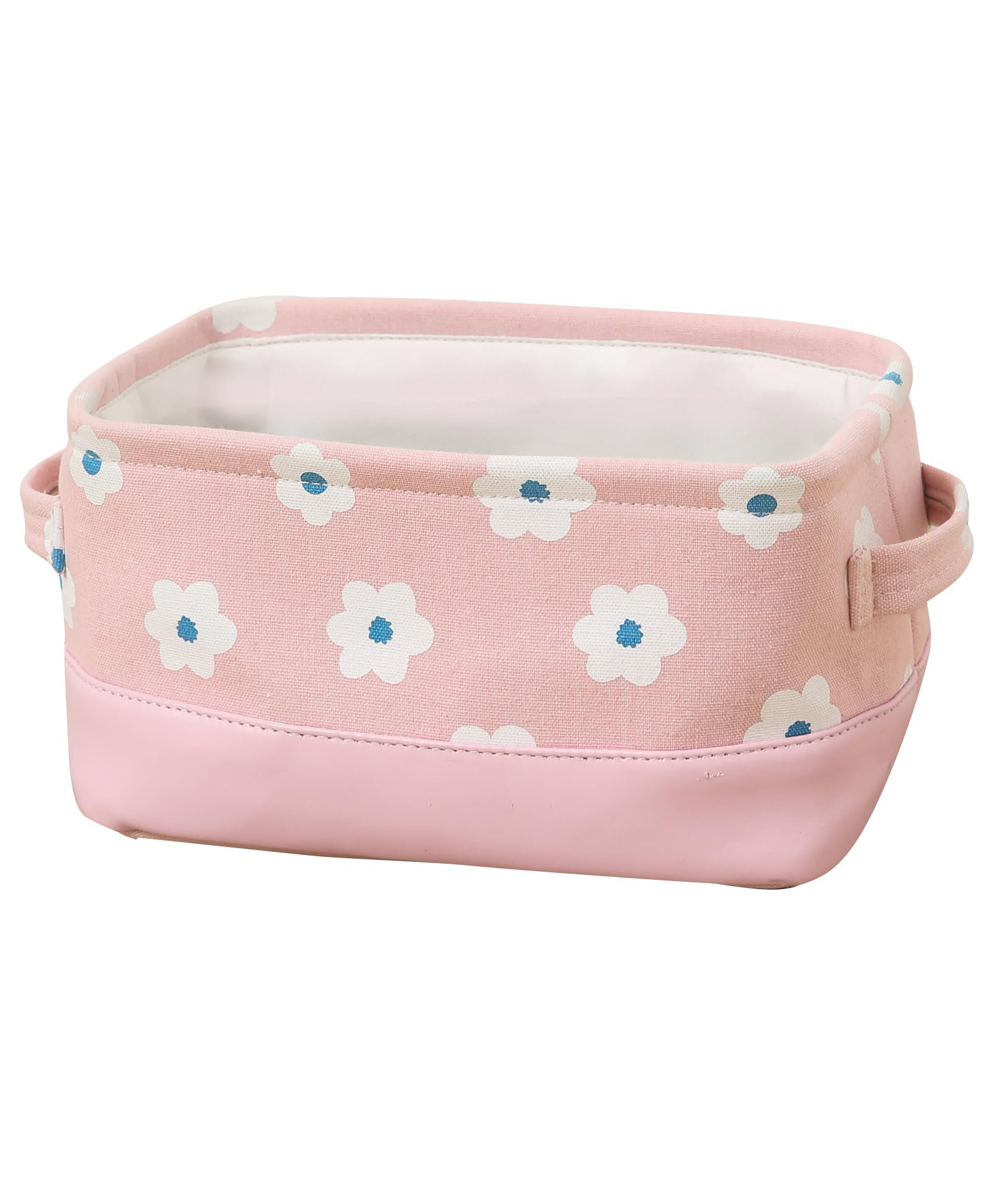 House of Quirk Stylish Storage Basket Cotton and Linen Fabric Mini Storage Cubes Nursery Storage Baskets with Handles for Shelves & Desks -Flower Pink-image-1