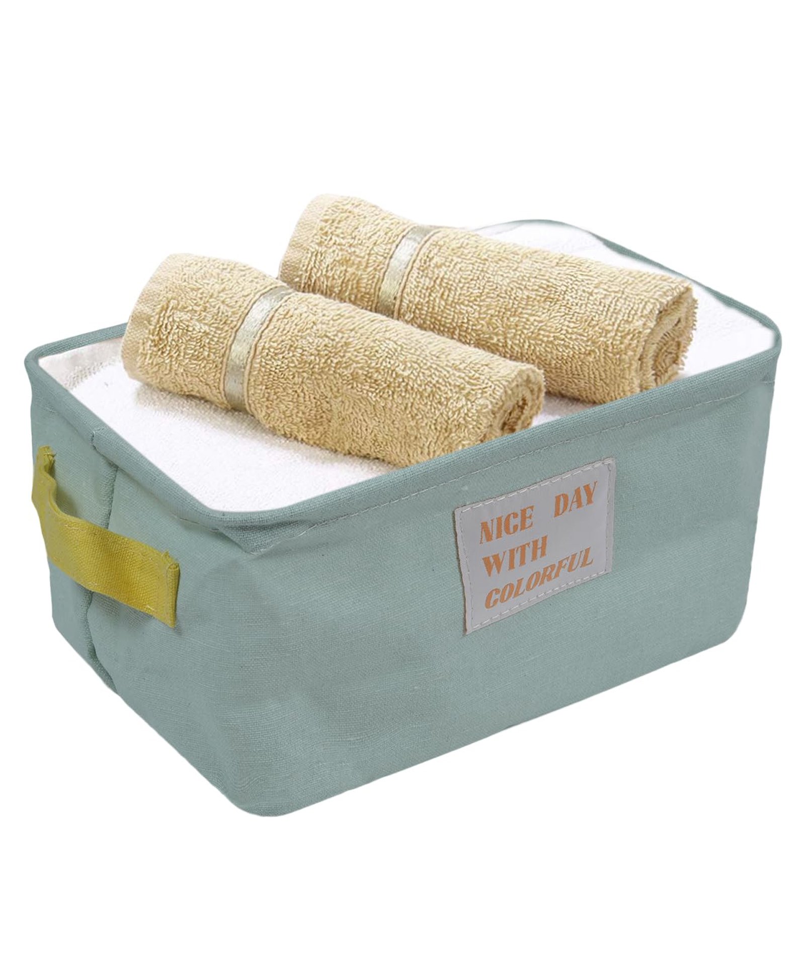 House of Quirk Stylish Storage Basket Cotton and Linen Fabric Mini Storage Cubes Nursery Storage Baskets with Handles for Shelves & Desks - Light Blue-picture-35