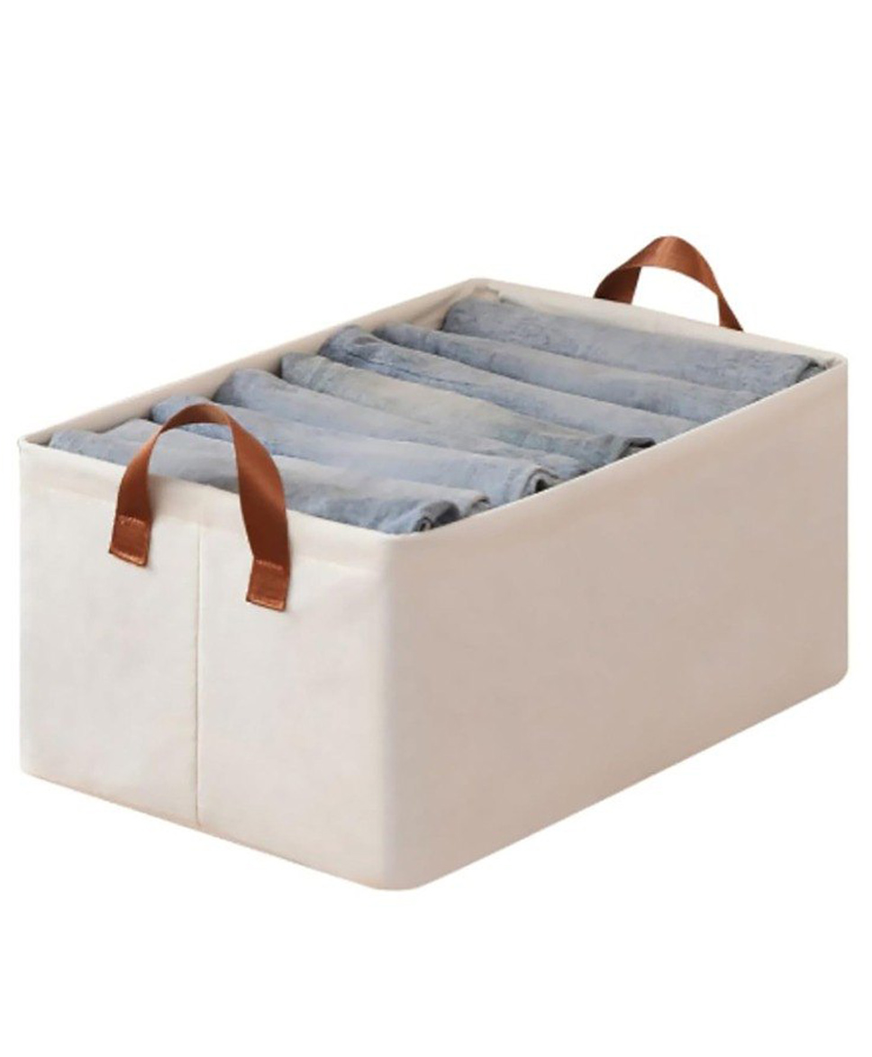 House of Quirk Durable Linen Closet Organizers and Foldable Storage Baskets Rectangle Storage Boxes for Pants Shirt Sweaters Bra Panty Socks- Beige-picture-43
