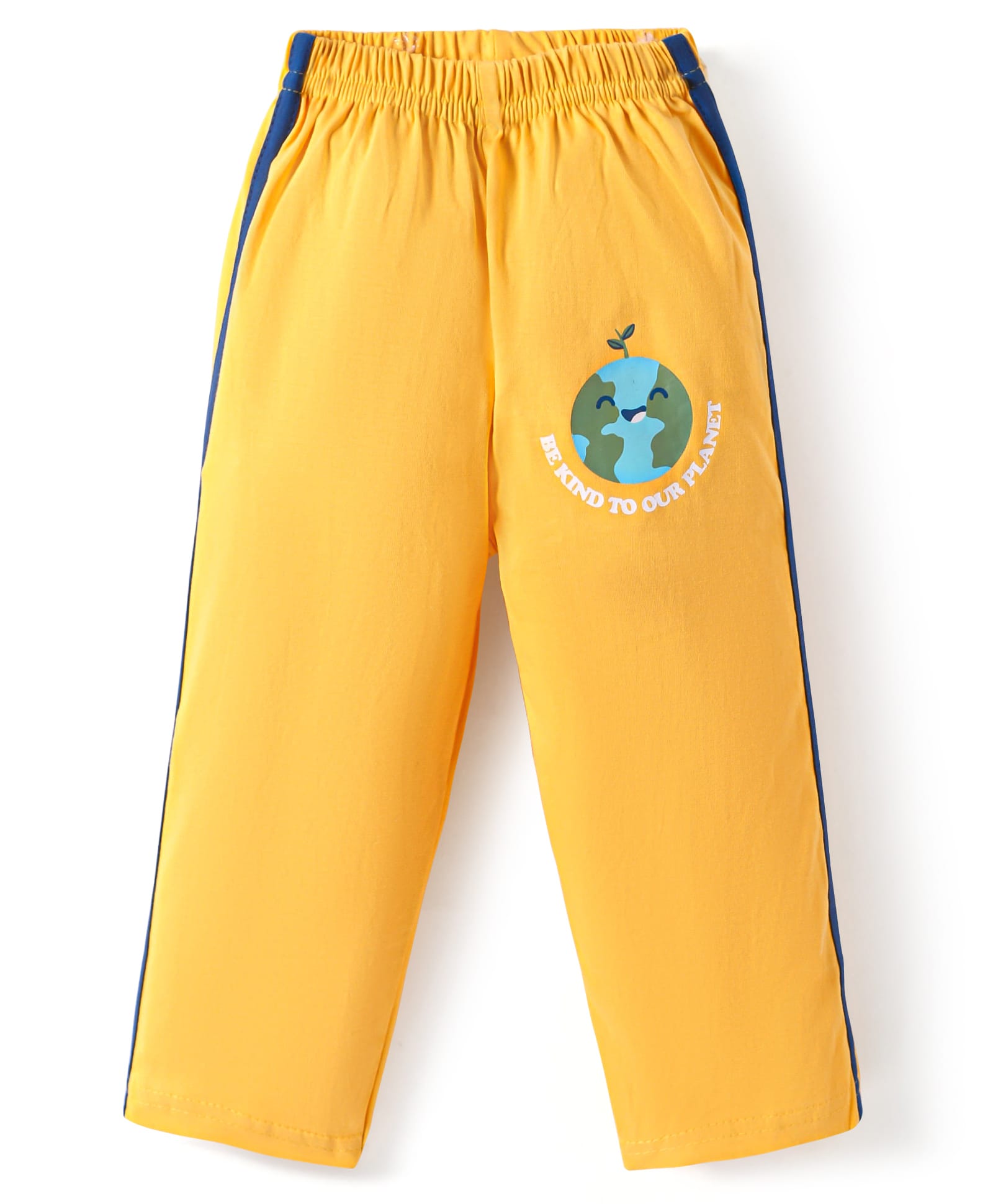 Tango Single Jersey Knit Full LengthTrack Pant with Planet Earth Print & Tape Detailing -Yellow-picture-22