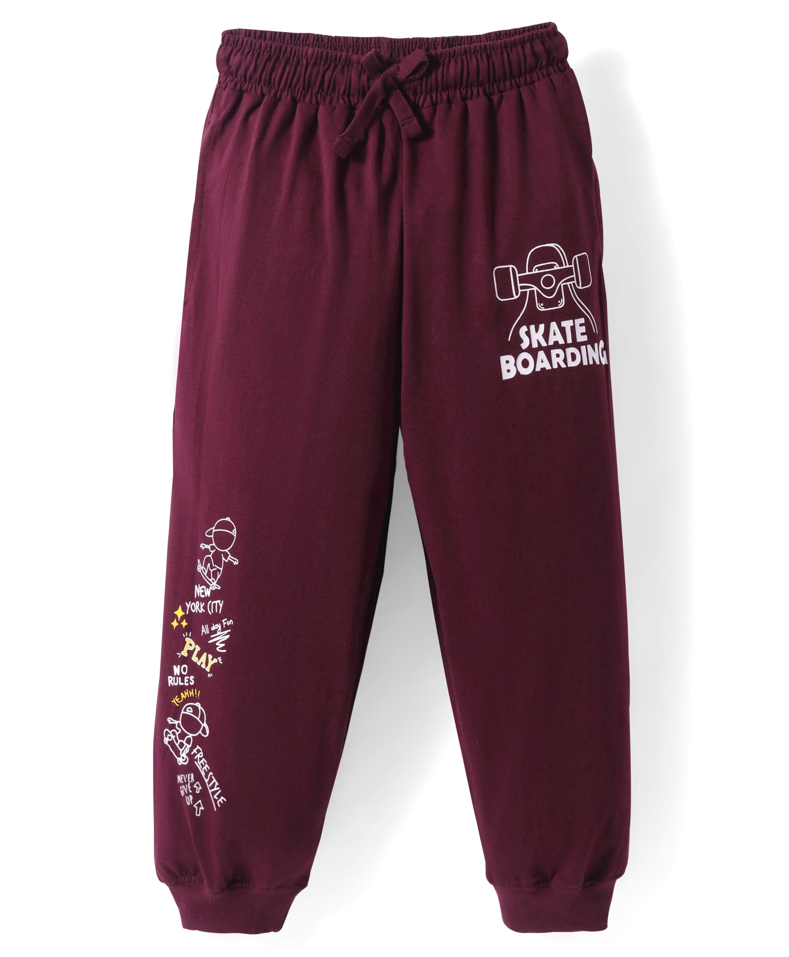Taeko Single Jersey Knit Full Length Lounge Pant With Skate Board Text Print - Maroon-picture-14