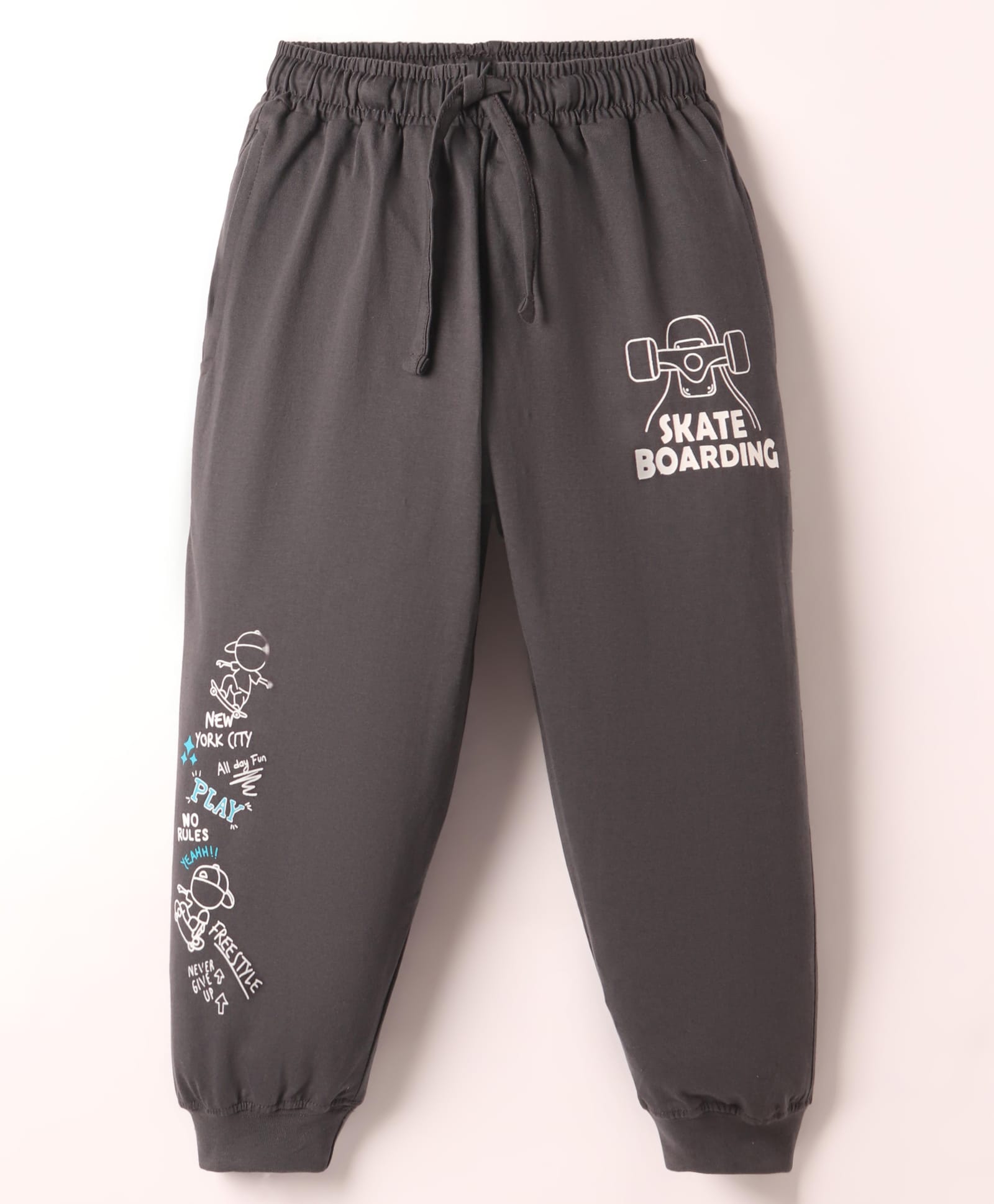 Taeko Single Jersey Knit Full Length Lounge Pant With Skate Board Text Print - Charcoal Grey-picture-11