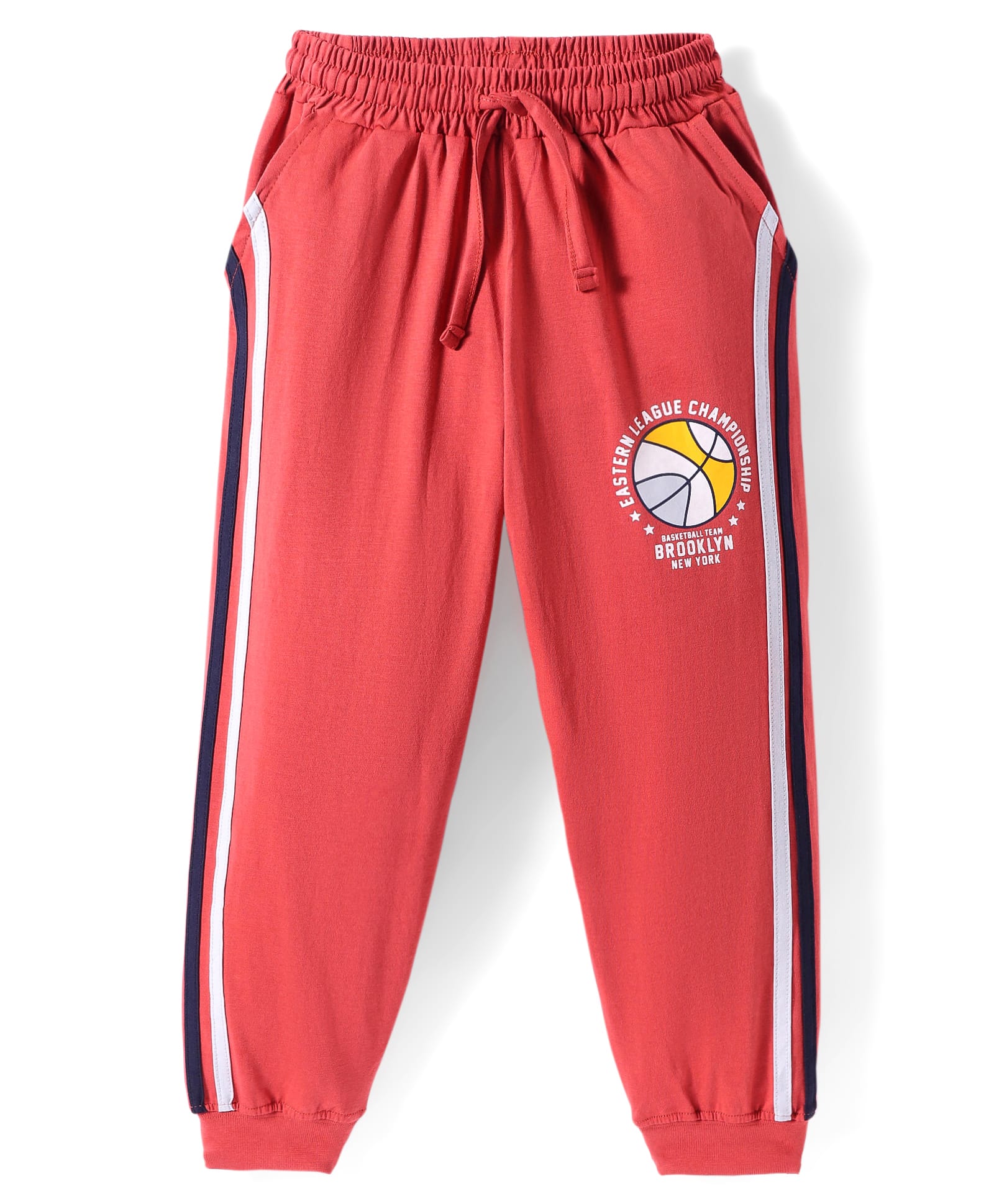 Taeko Single Jersey KnitFull Length Track Pants with Sports Theme Print & Tape -Red-picture-23