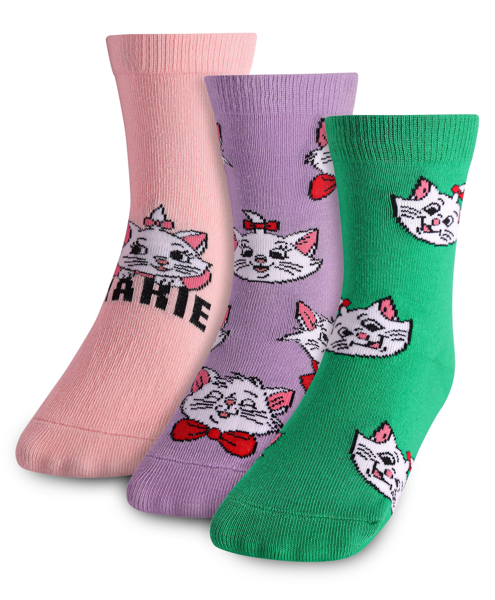 Cute Walk By Babyhug Disney Ankle Length Anti-Bacterial Socks With Aristocats-Marie Graphics Pack Of 3 - Green Pink & Lilac-picture-22