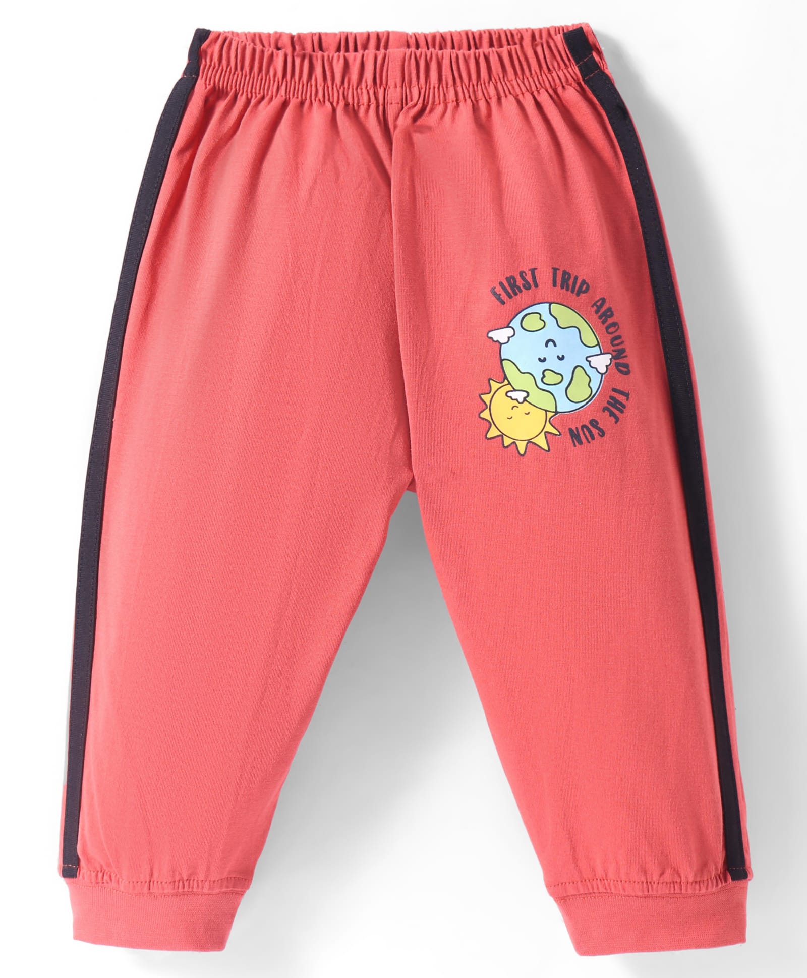 Tango Single Jersey Knit Full Length Lounge Pant with Planet Earth Print & Tape Detailing - Red-picture-31