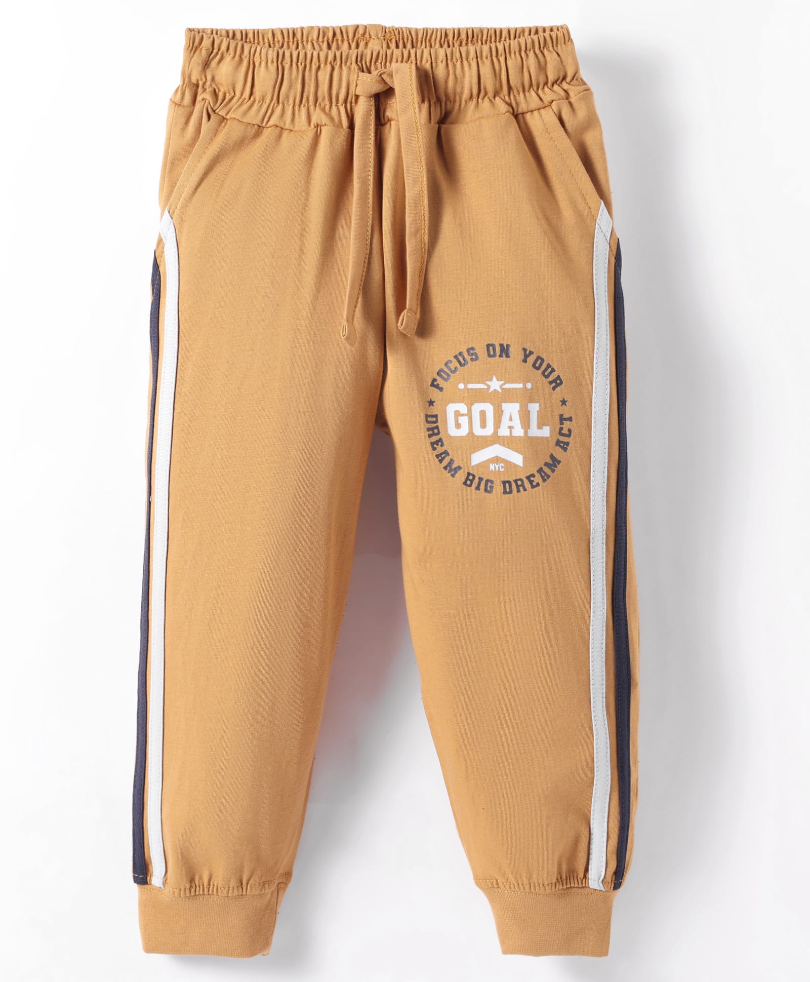 Taeko Single Jersey Knit Track Pants With Goal Text Print & Tape - Bronze-image-22
