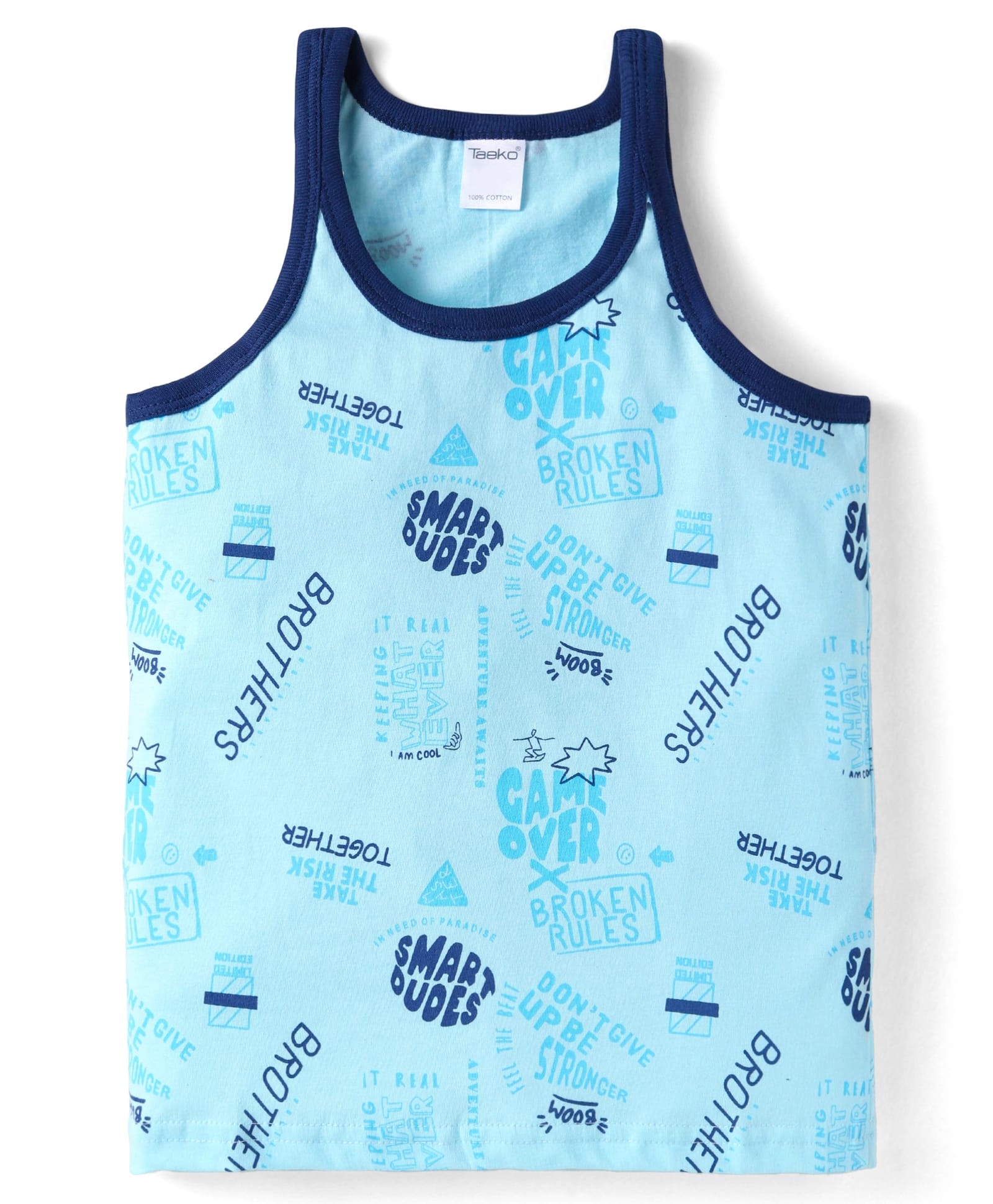 Taeko Single Jersey Knit Sleeveless Sando Vest With Text Print - Light Blue-picture-13