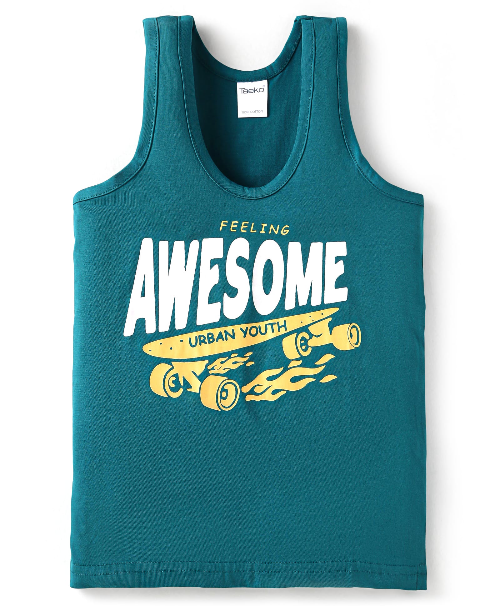 Taeko Single Jersey Knit Sleeveless Vest with Text Print - Teal Blue-picture-16