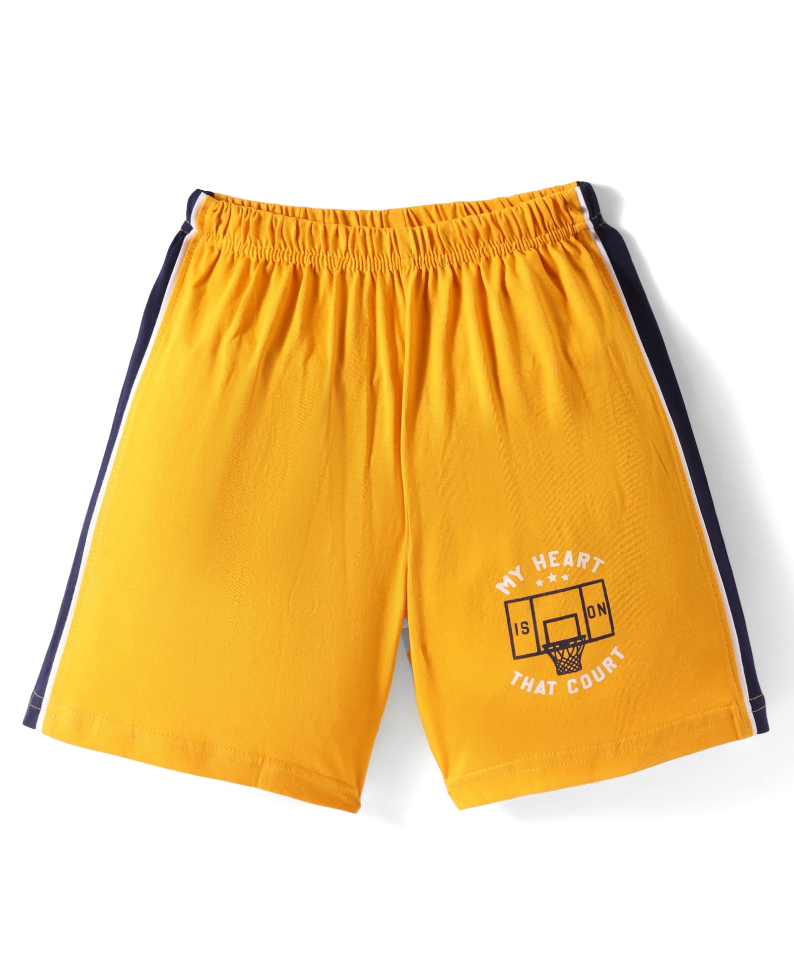Taeko Single Jersey Knit Knee Length Shorts With Text Print - Yellow-image-48