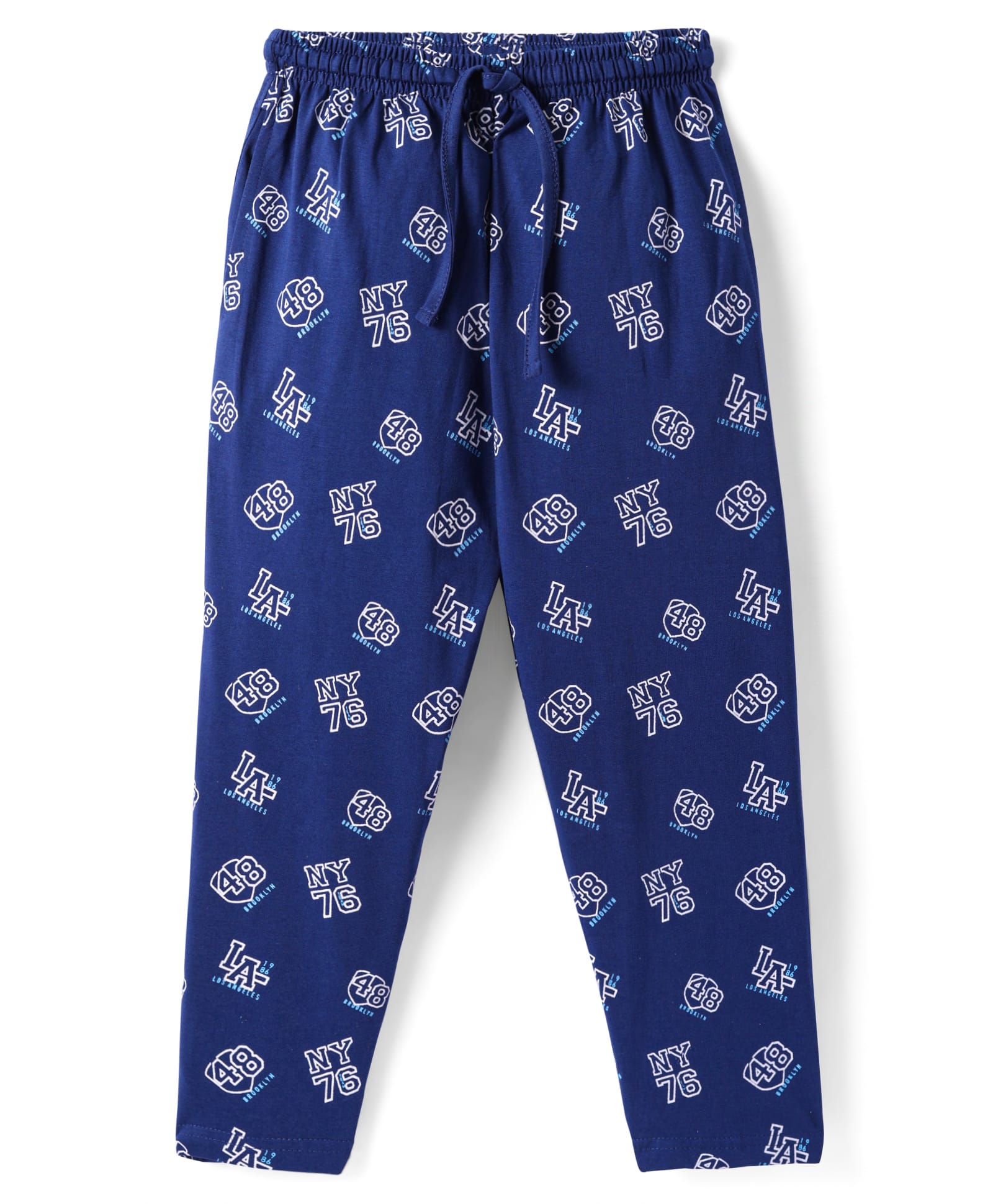 Taeko Single Jersey Knit Lounge Pants With Sports Theme Text Print - Blue-image-9