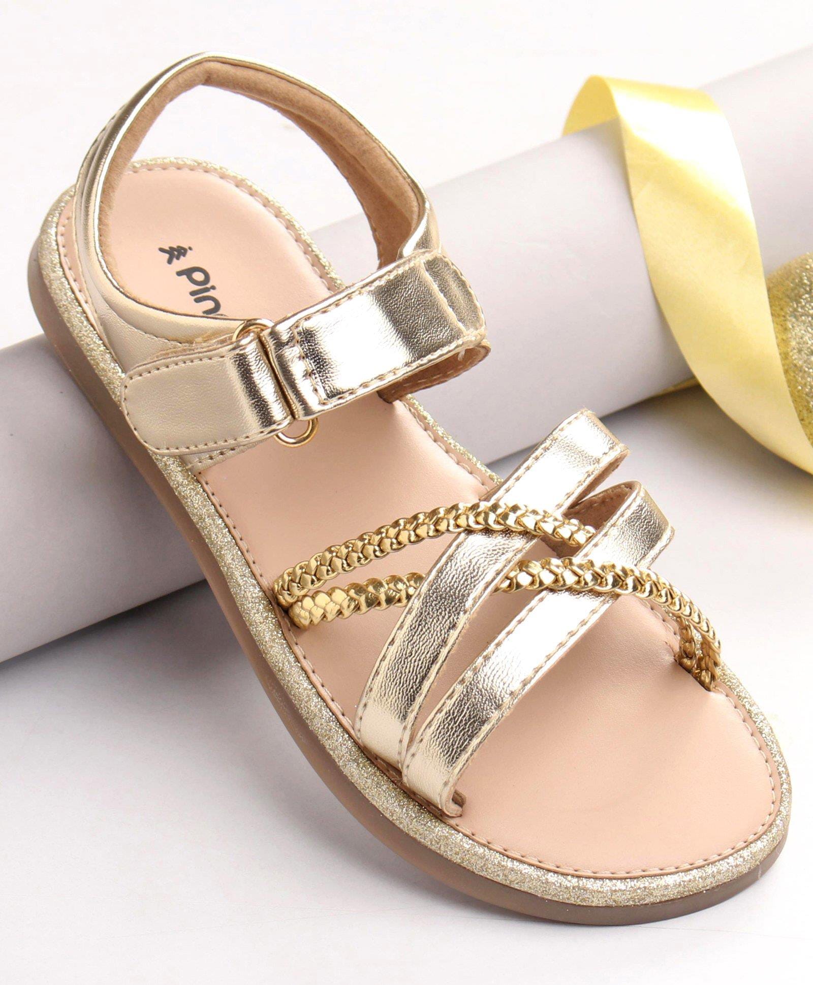 Pine Kids Velcro Closure Party Wear Sandals - Golden-picture-21