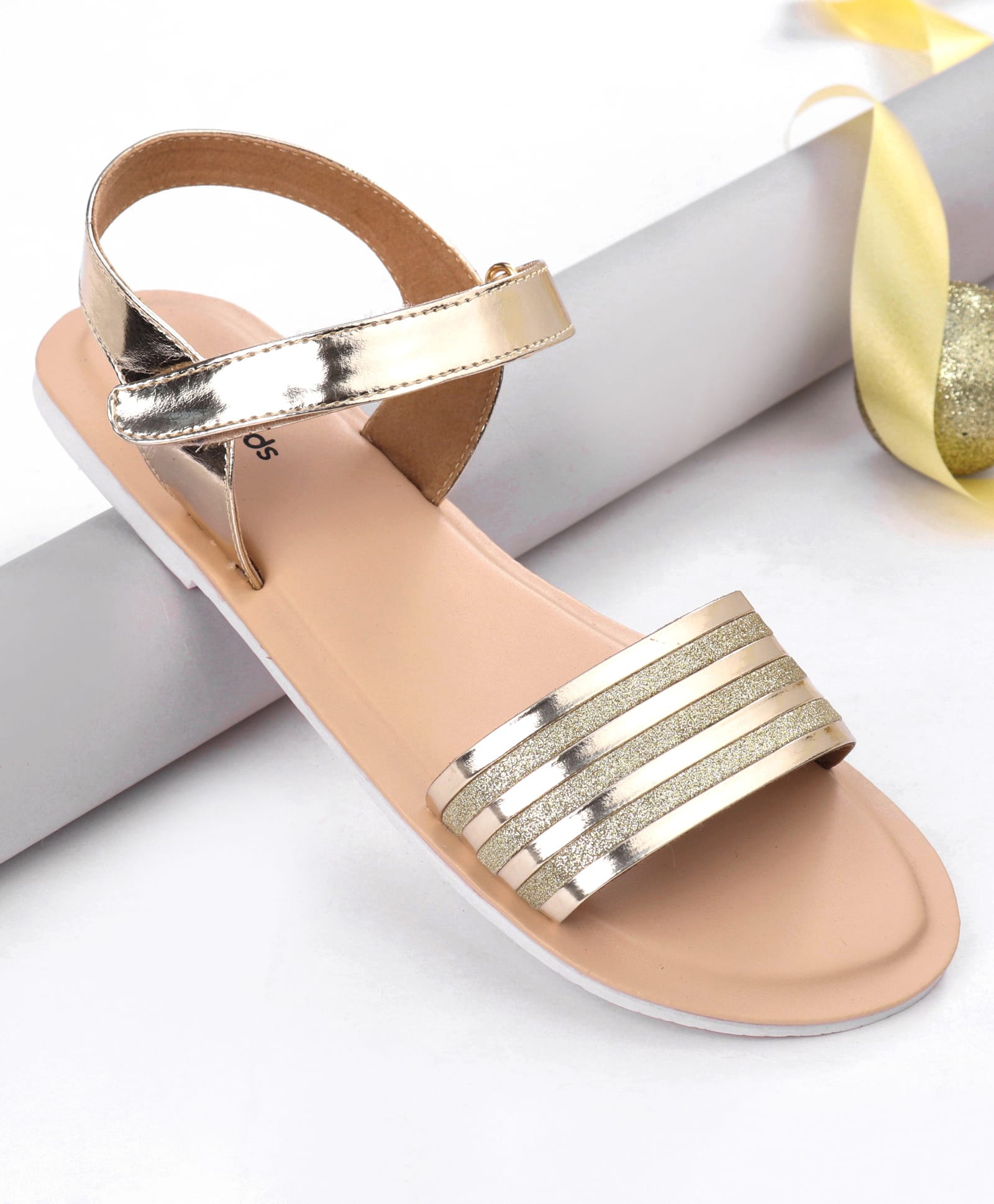Pine Kids Velcro Closure Sandals with Glitter Embellished - Golden-picture-18