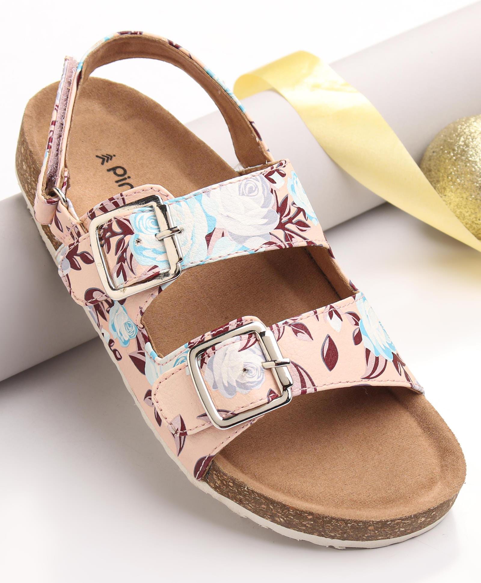 Pine Kids Casual Wear Sandals with Velcro Belt Closure Floral Print - Beige-picture-18