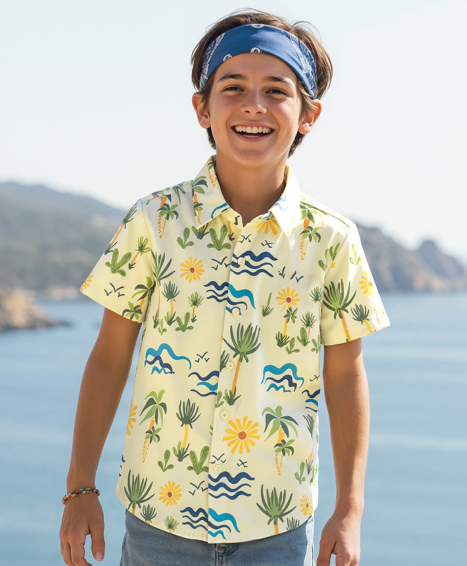 Pine Kids Cotton Knit Half Sleeves Shirt With Tropical Print - Yellow-picture-25