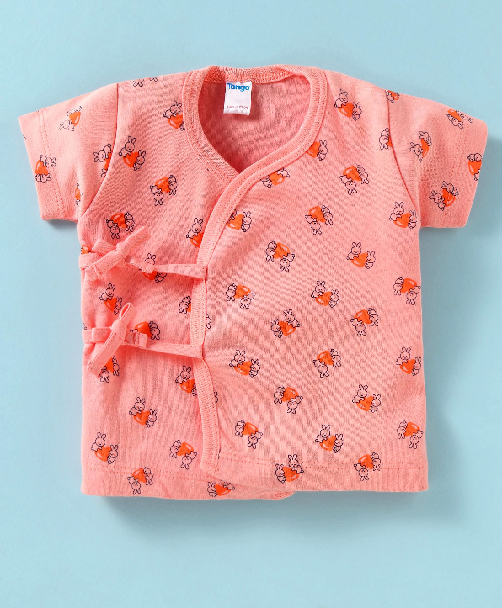 Tango Single Jersey Knit Half Sleeves Jhabla With Bunny Print - Peach-picture-27