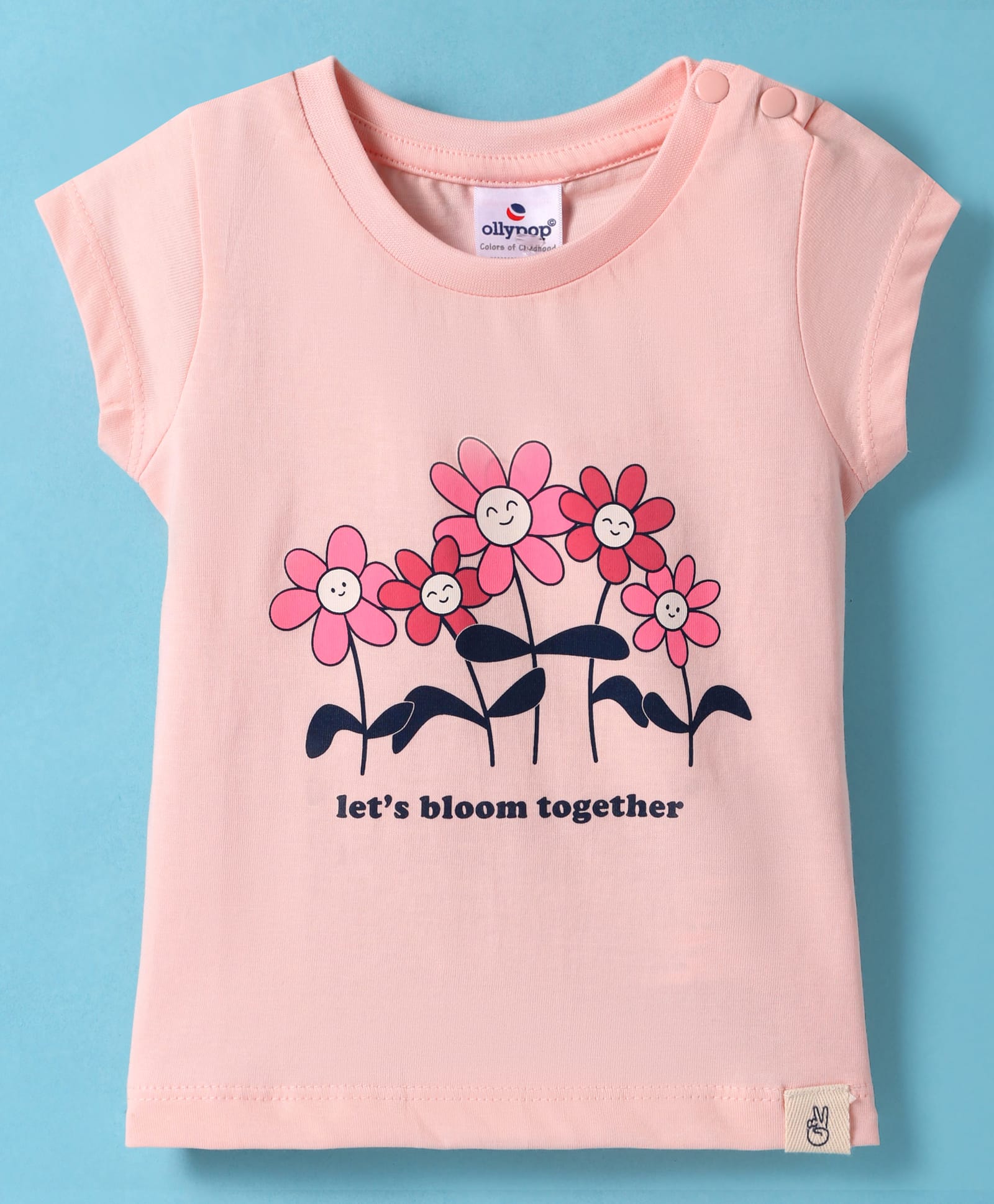 Ollypop Sinker Knit Half Sleeves T-Shirt With Floral Print - Baby Pink-picture-8