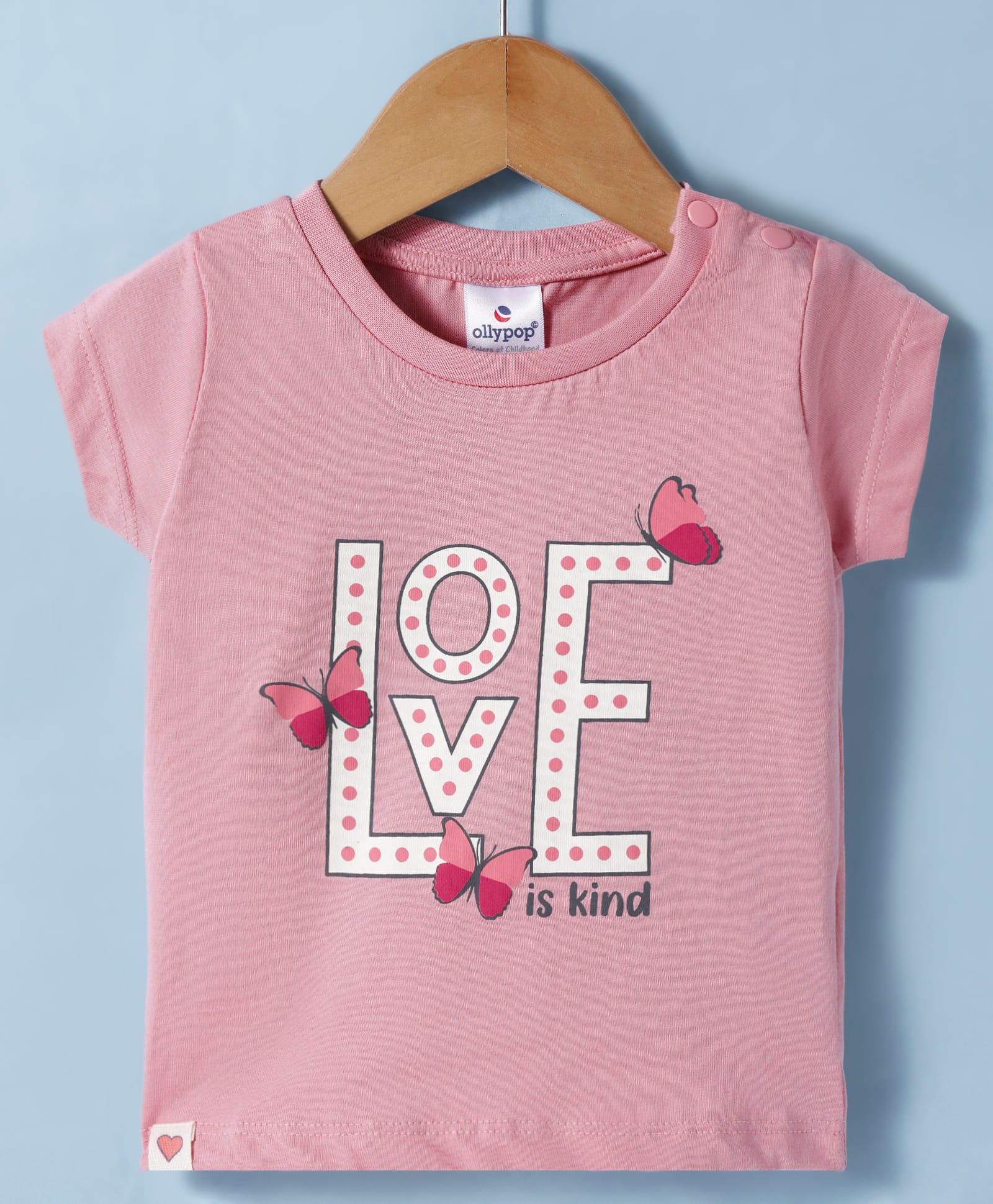 Ollypop Sinker Knit Half Sleeves T-Shirt With Love & Butterfly Print - Pink-image-38