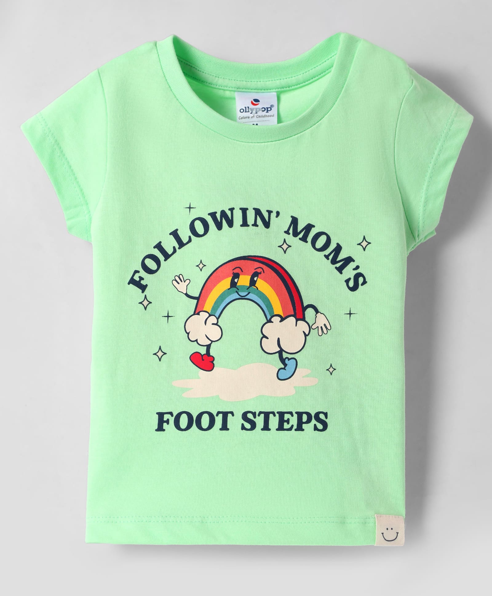 Ollypop Sinker Knit Half Sleeves T-Shirt With Rainbow Print - Light Green-picture-11