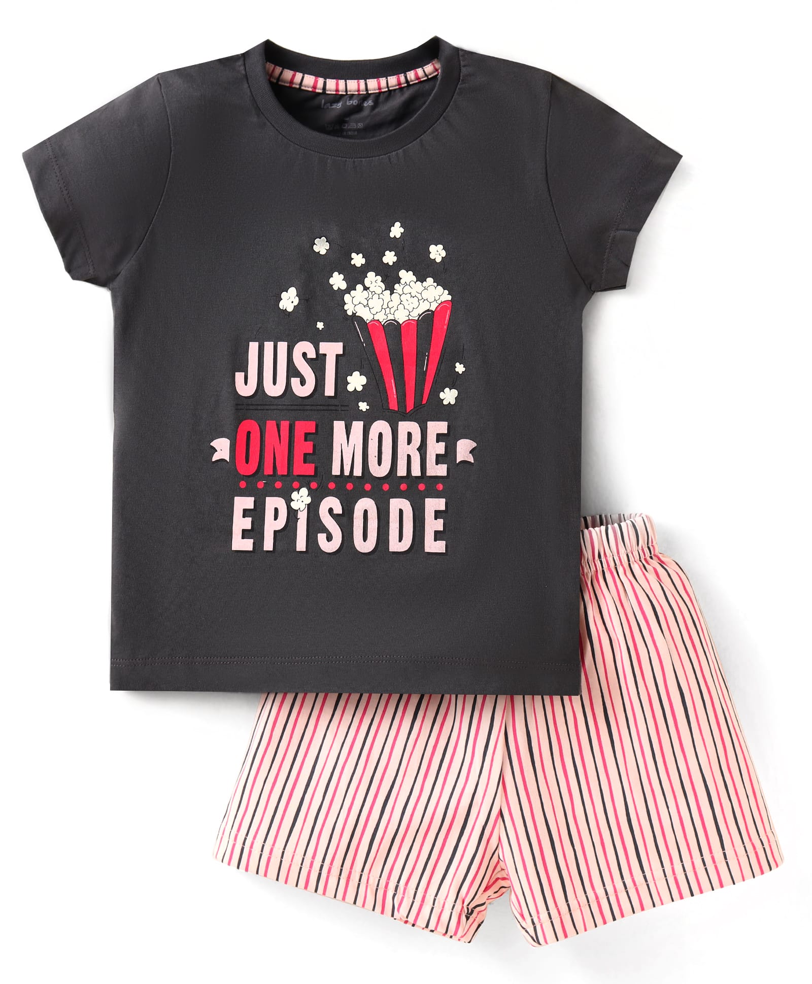 Lazy Bones Sinker Knit Half Sleeves Shorts Night Suit with Just One More Episode Print - Charcoal Grey-picture-22