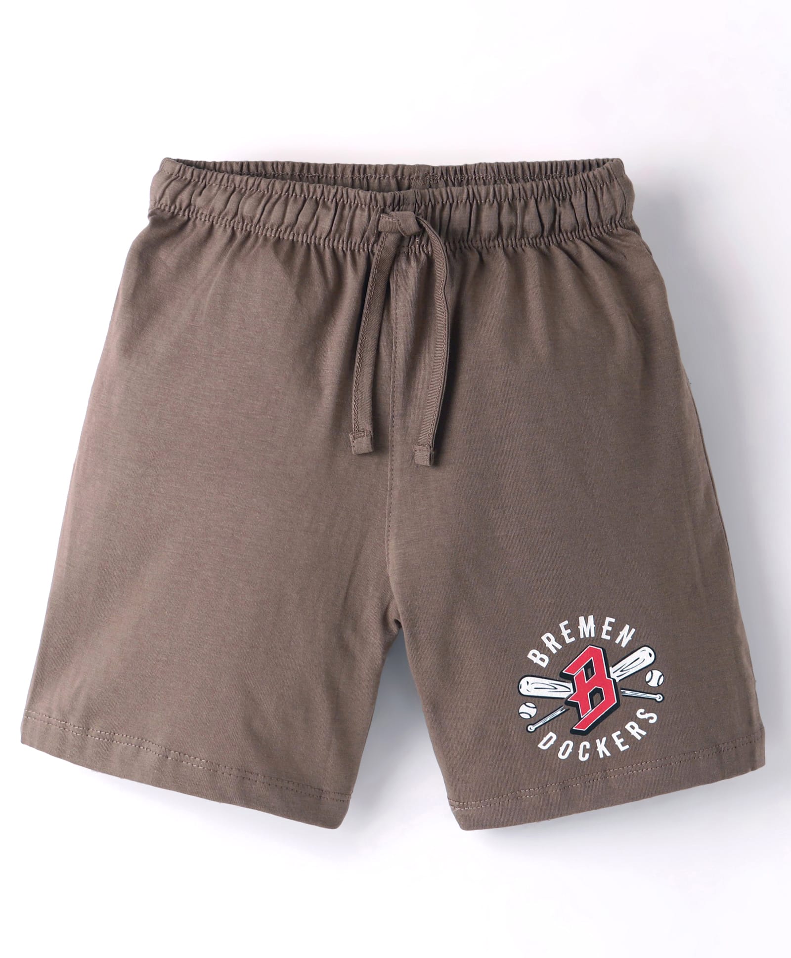 CUCUMBER Sinker Knit Above Knee Length Shorts With Baseball Print - Brown-picture-19