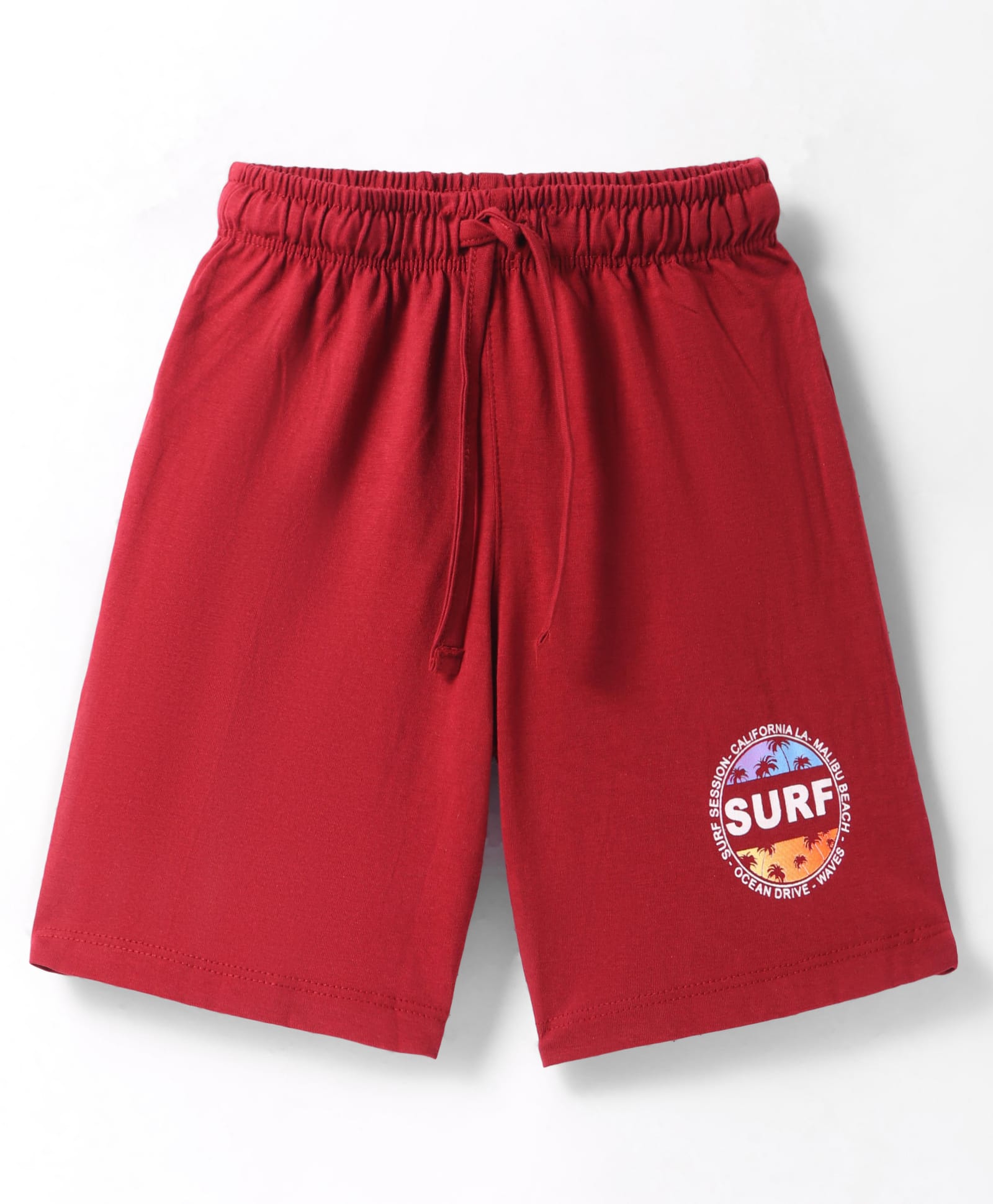 CUCUMBER Sinker Knit Above Knee Length Shorts With Beach Theme Print - Red-picture-20