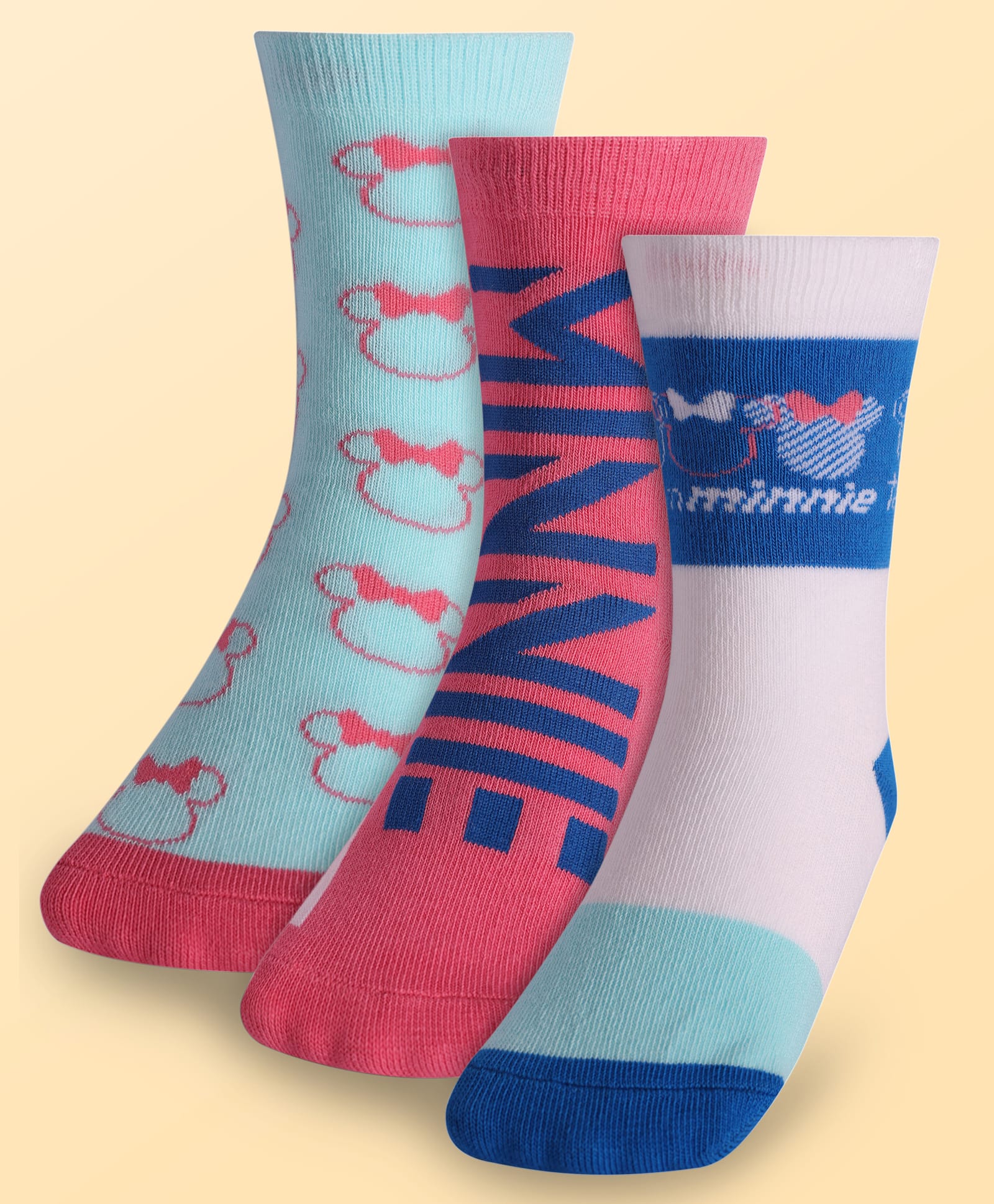 Pine Kids Disney Ankle Length Anti-Bacterial Socks With Minnie Mouse Graphics Pack Of 3 - Pink White & Light Blue-picture-17