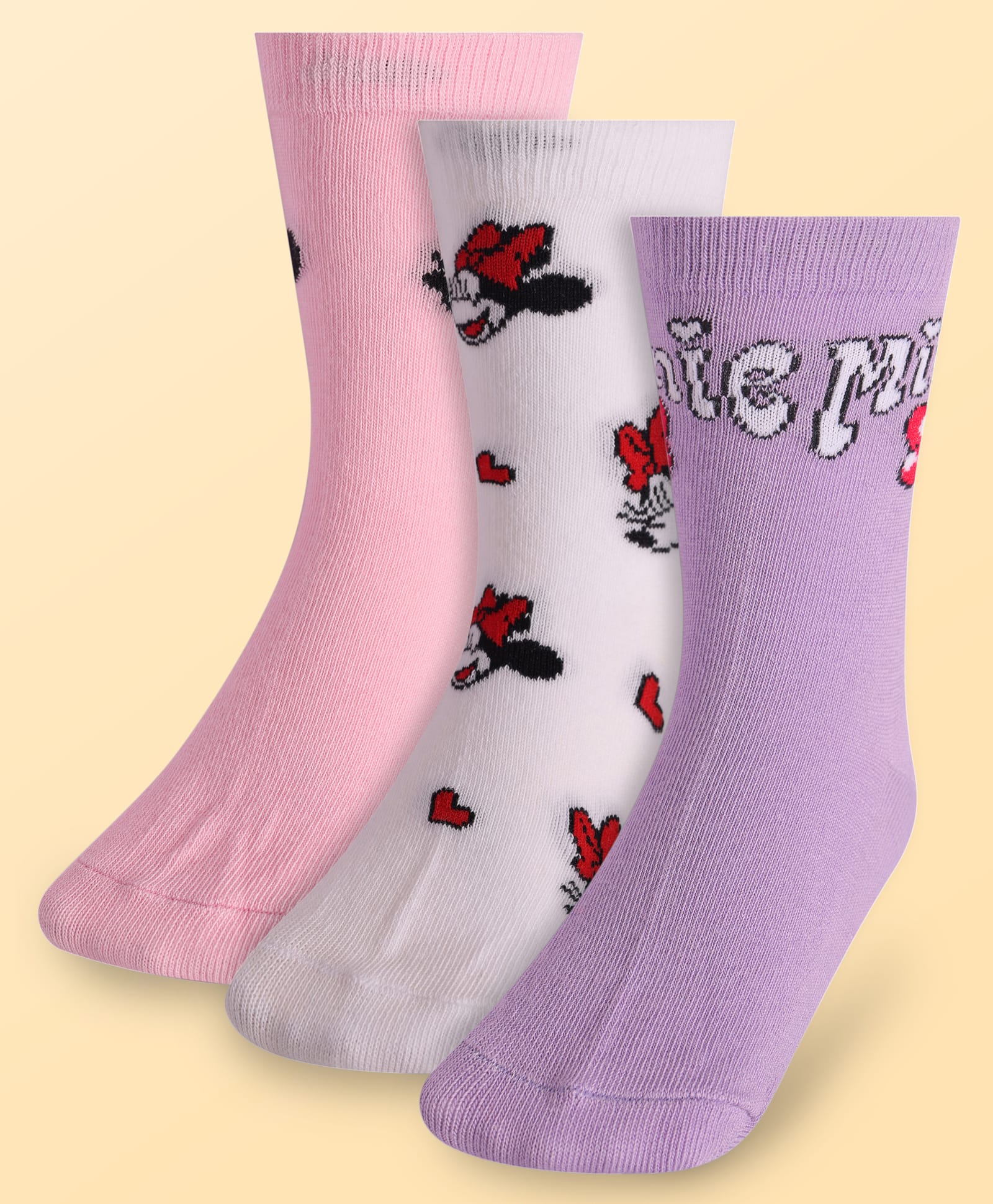 Pine Kids Disney Ankle Length Anti-Bacterial Socks With Minnie Mouse Graphics Pack Of 3 - Pink White & Lilac-picture-24