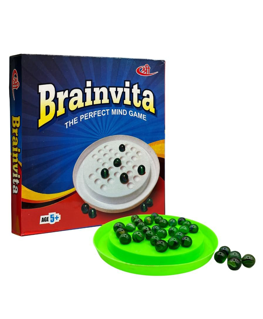 Kids Mandi Brainvita Board Game with 32 Marbles | Marble Solitaire | Mind Challenging Single Player Game | Suitable for Ages 5 Years and up