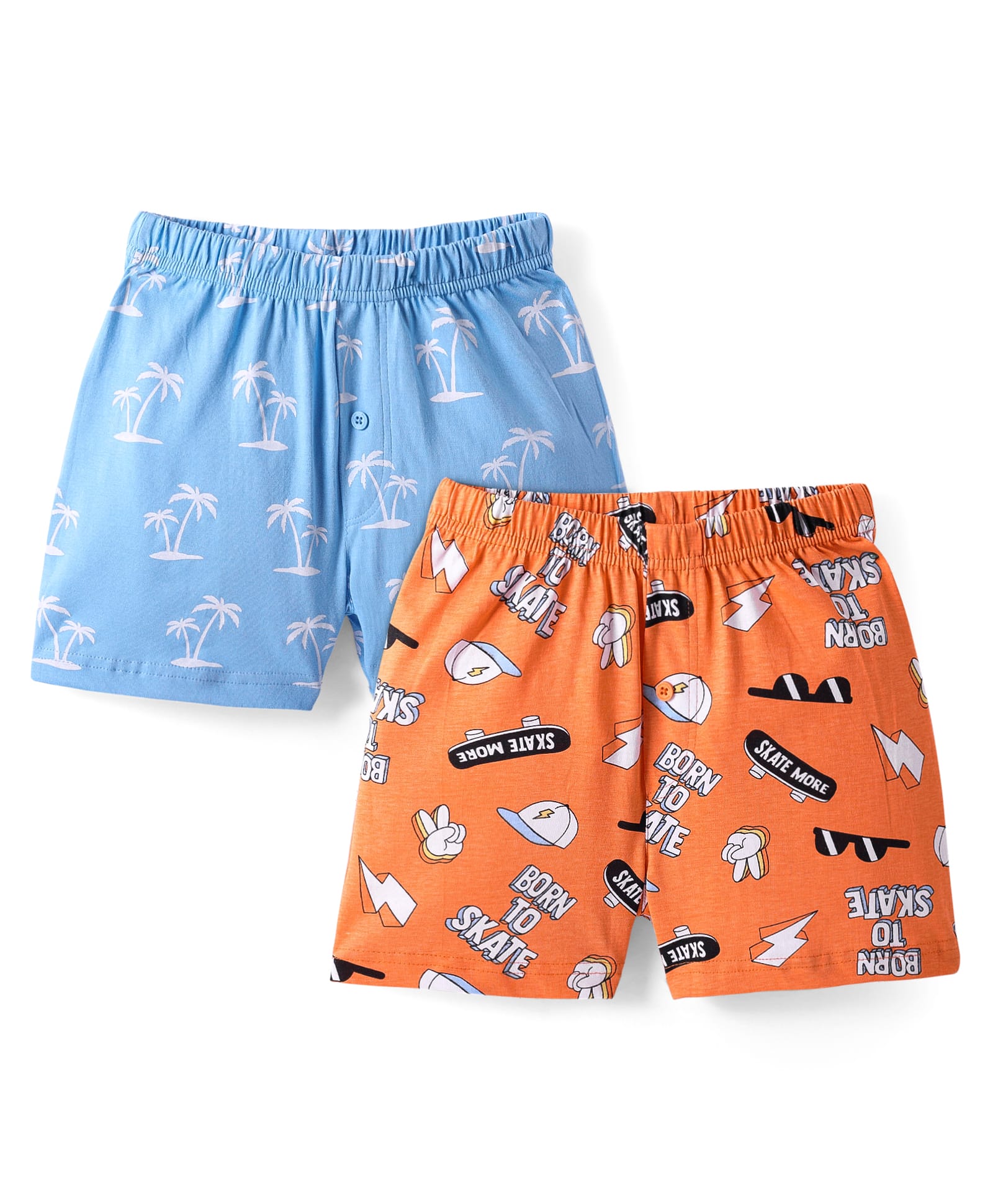 Honeyhap Premium 100% Cotton Knit Briefs With Skateboard & Tree Print Pack of 2 - Tangerine & Baltic Sea-image-22