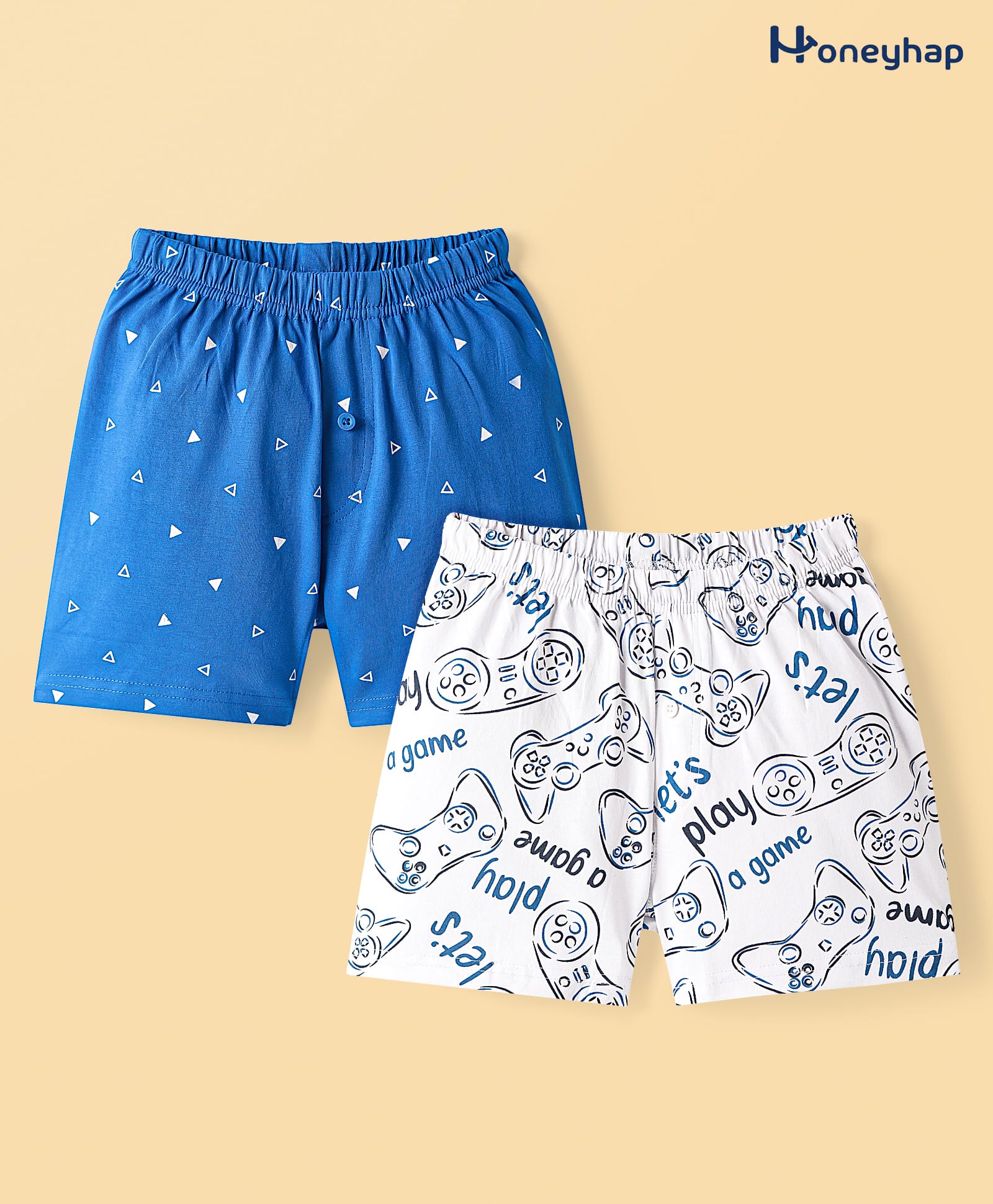Honeyhap Premium 100% Cotton Knit Boxers With Lets Play Game Text & Print Pack of 2 - Bright White & Skydiver-image-14
