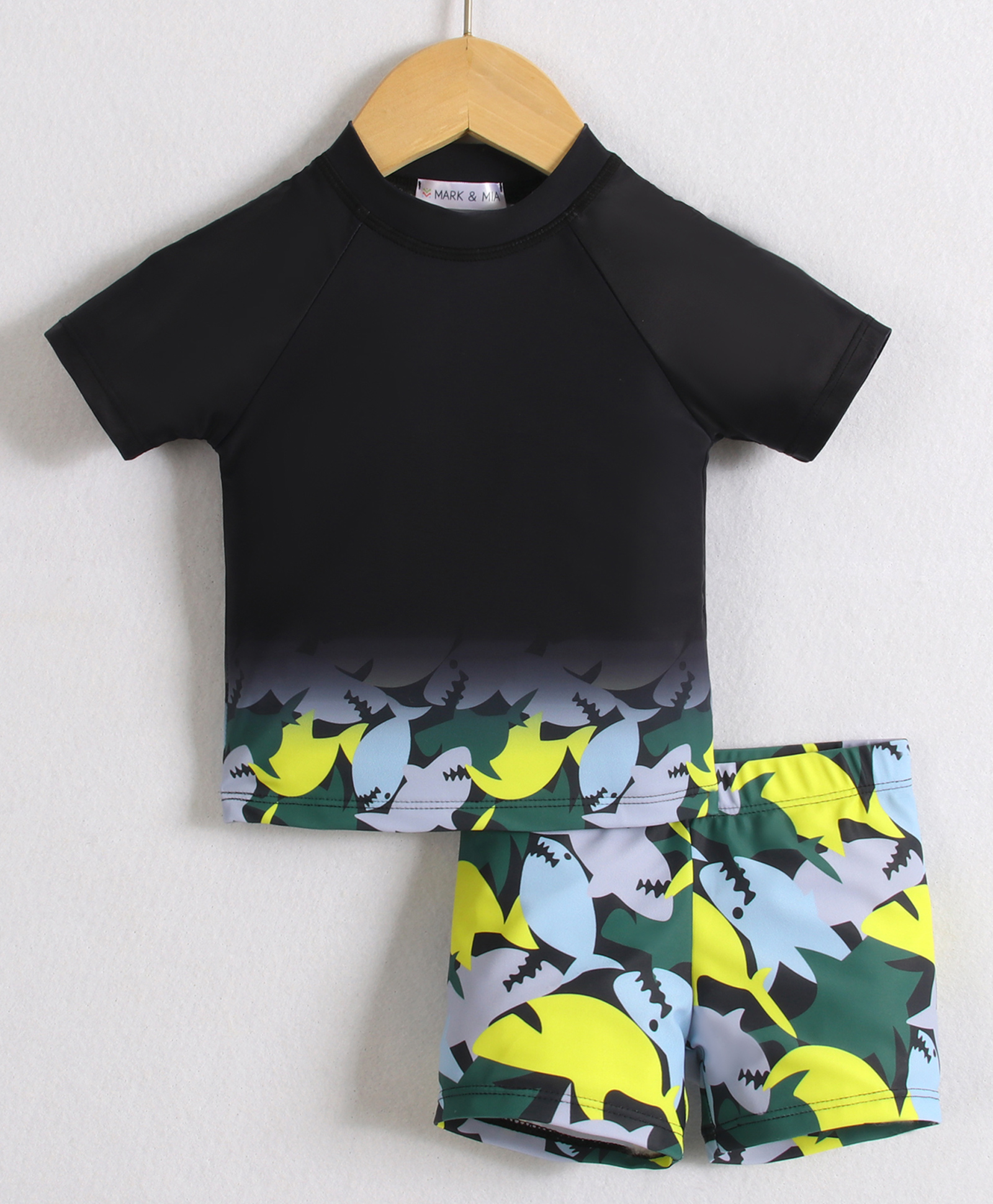 Mark & Mia Half Raglan Sleeves Two Piece Swimsuit with Shark Print - Black-picture-22