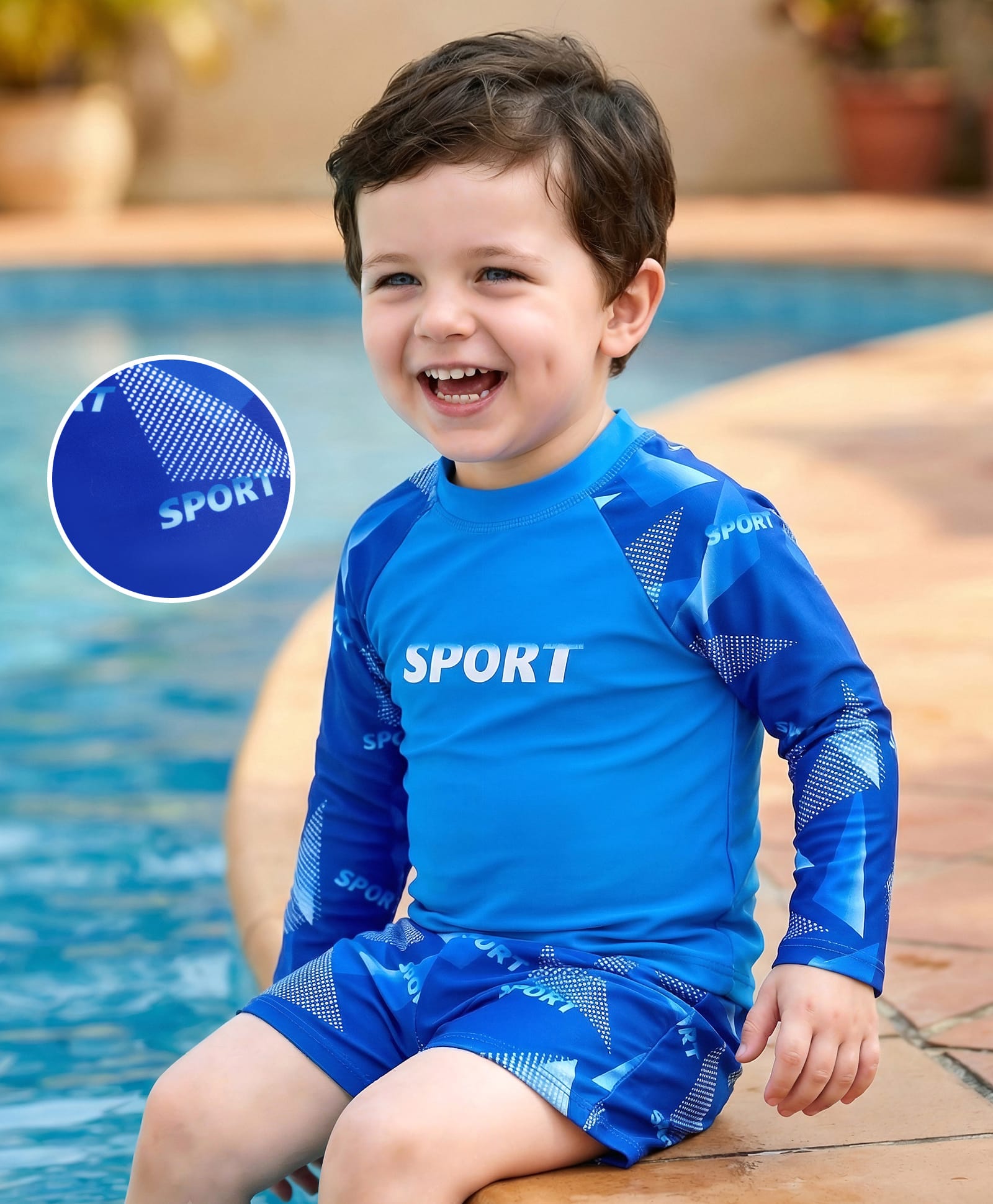 Mark & Mia Full Raglan Sleeves Printed Two Piece Swimsuit - Blue