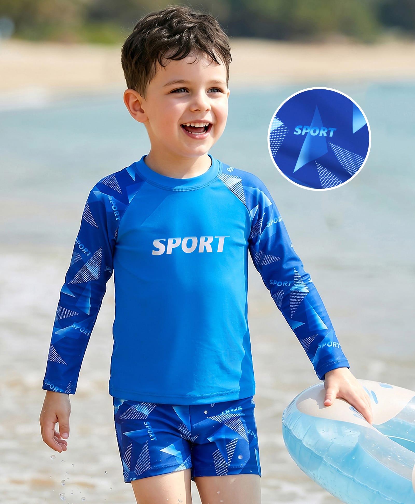 Mark & Mia Full Raglan Sleeves Printed Two Piece Swimsuit - Blue-picture-11